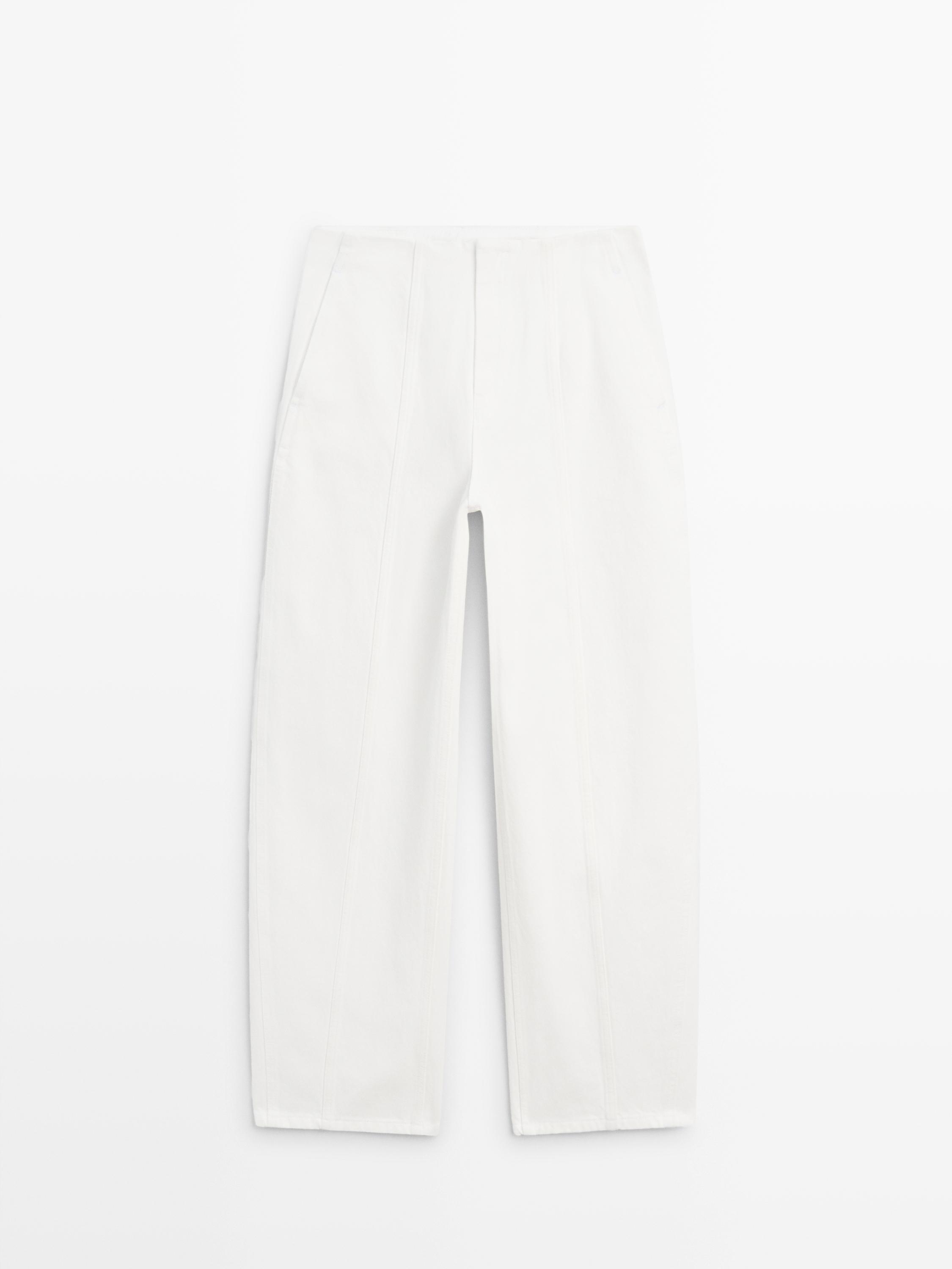 Barrel fit jeans with seam details — Off white