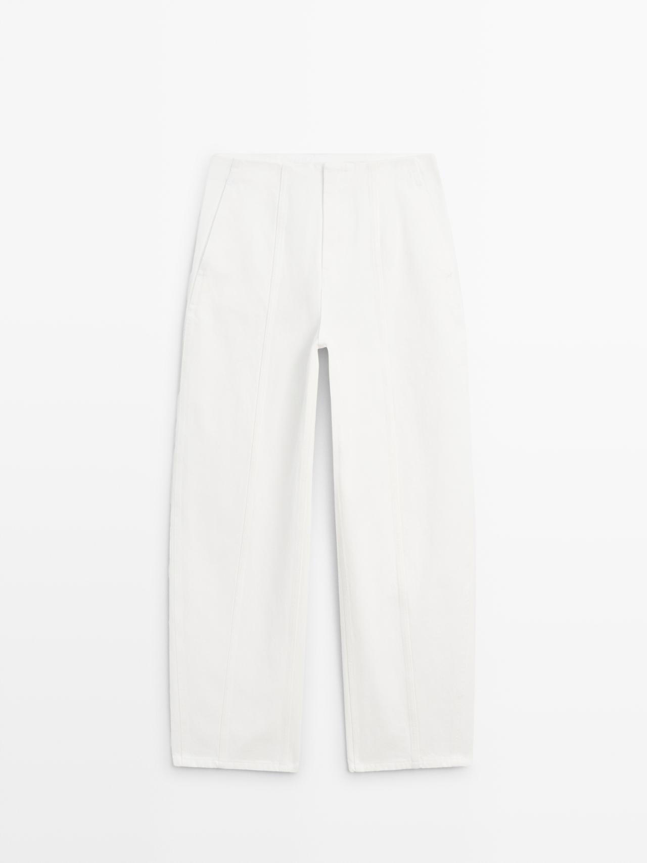 Massimo Dutti - Dames - Barrel Fit Jeans Met Naaddetails - Gebroken Wit - 38