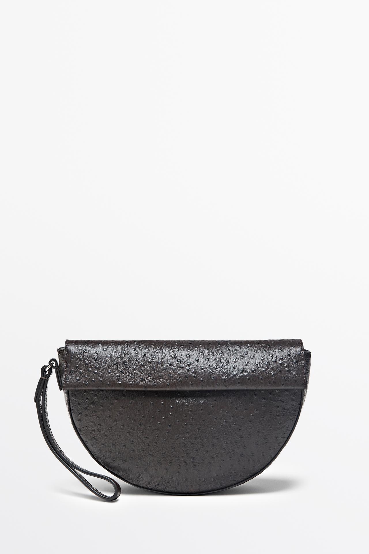 Textured nappa leather crescent handbag — BROWN