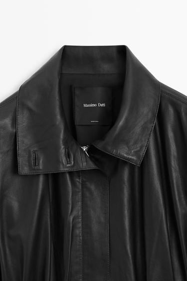 Nappa leather parka with gathered detail — BLACK 9
