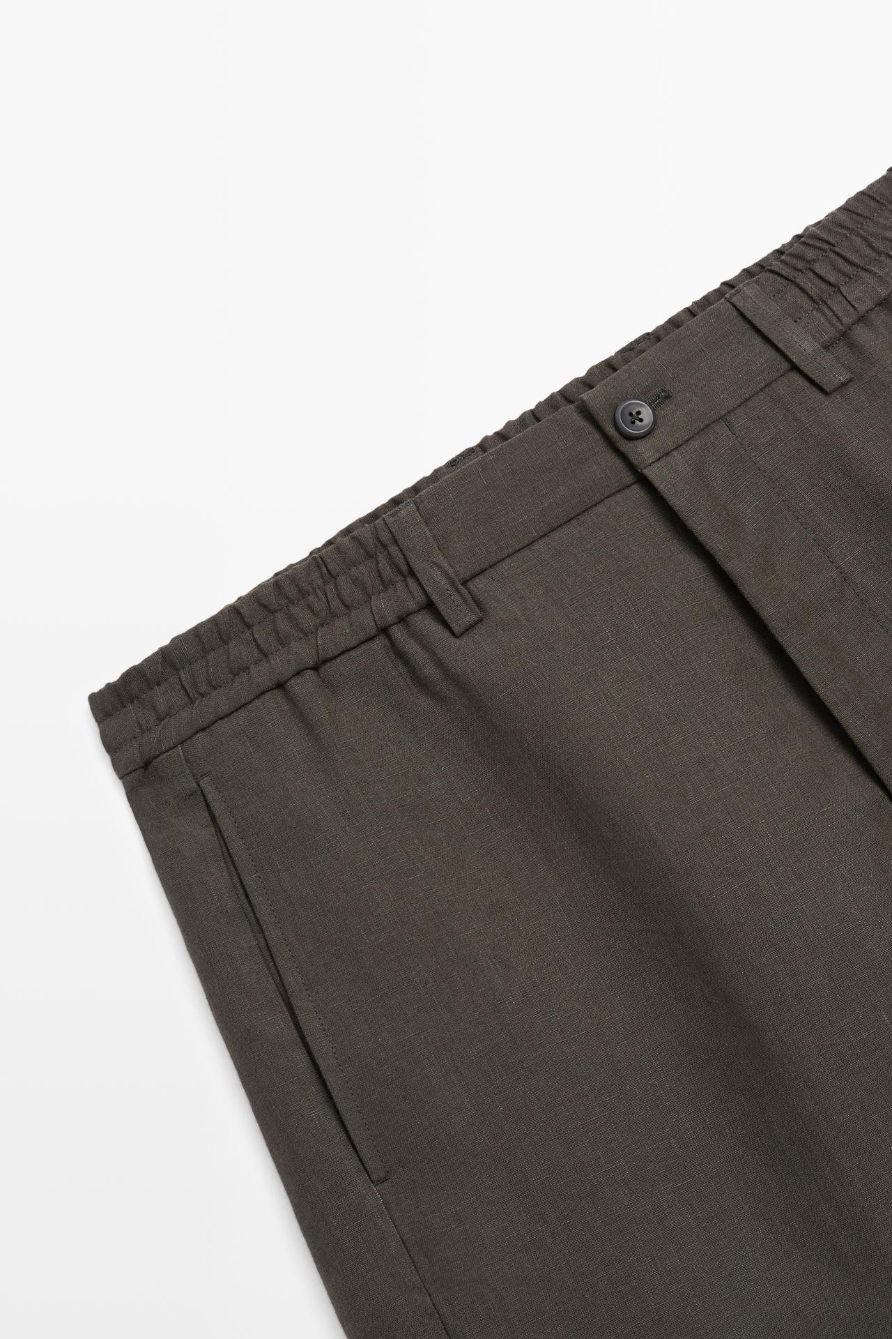 100% linen short Bermuda shorts — DARK GREEN
