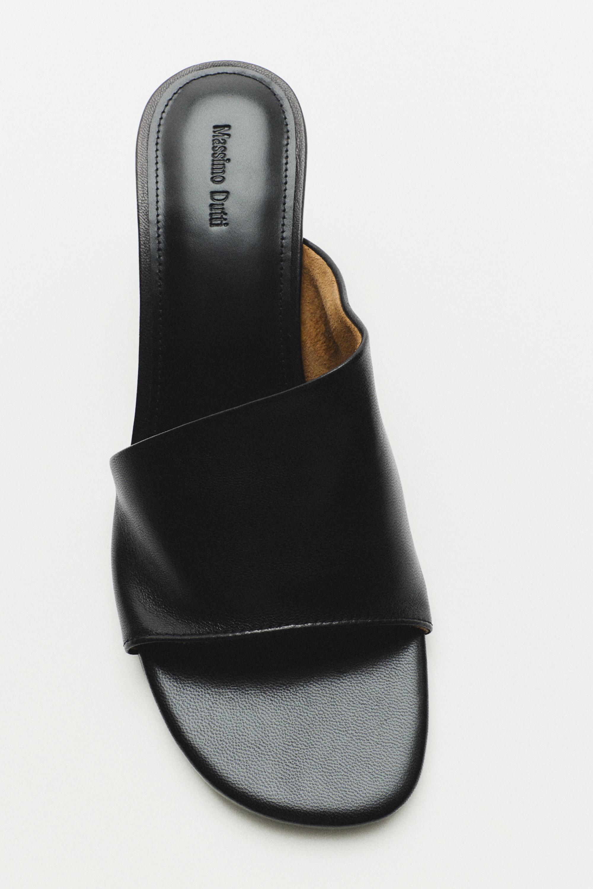 Soft leather wedge heel sandals — BLACK