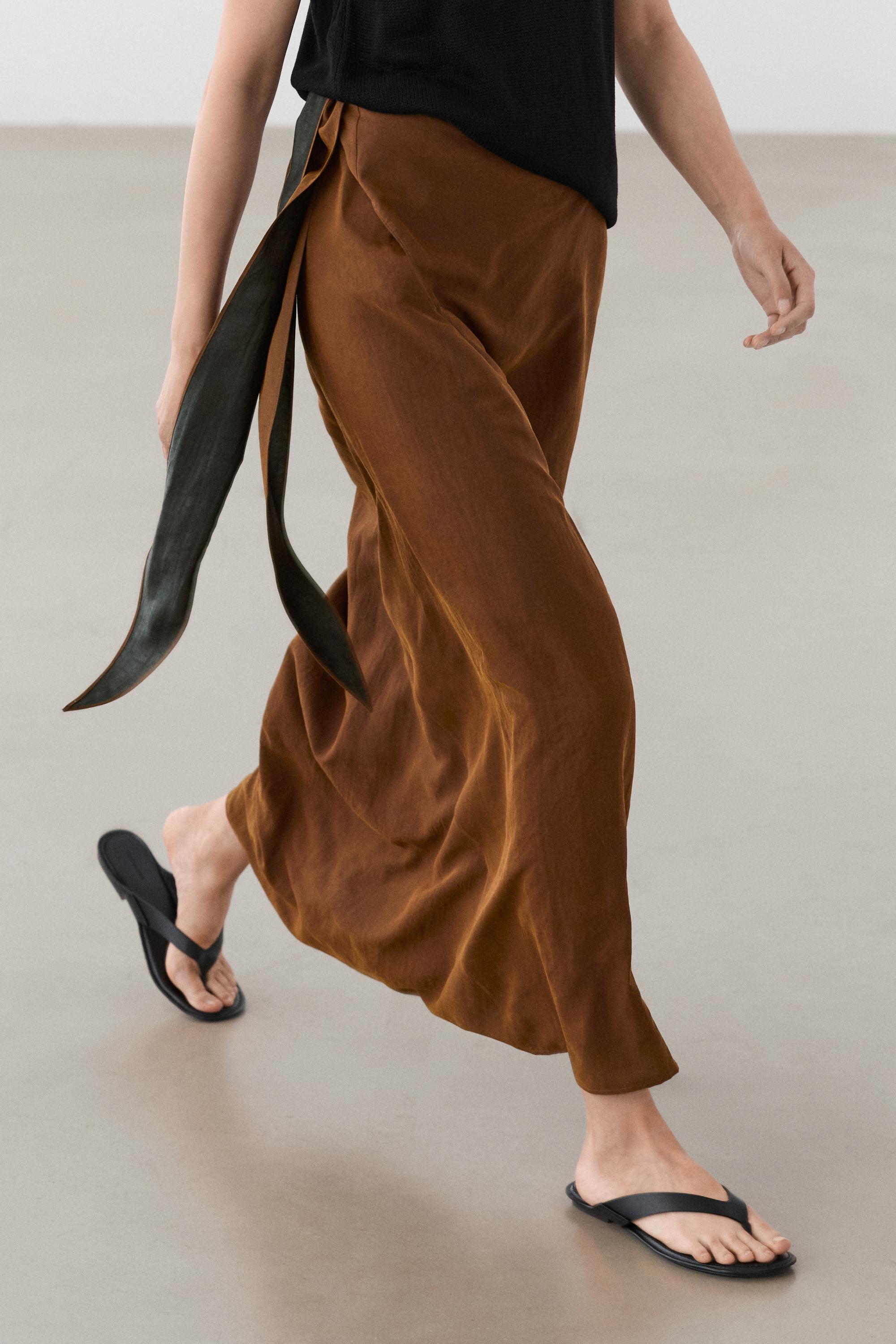 Midi skirt with pareo tie detail — BEIGE