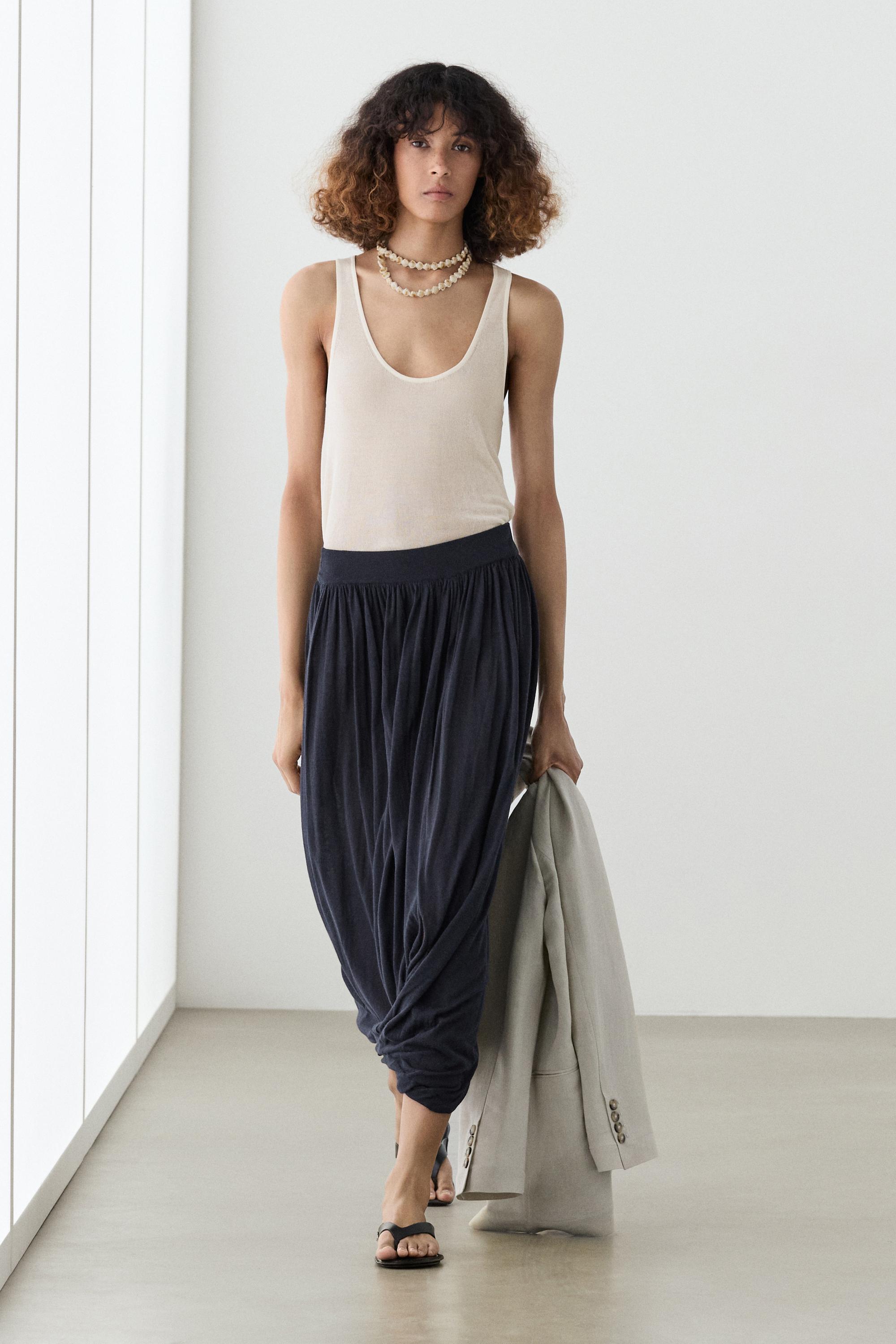 Draped balloon midi skirt — NAVY BLUE