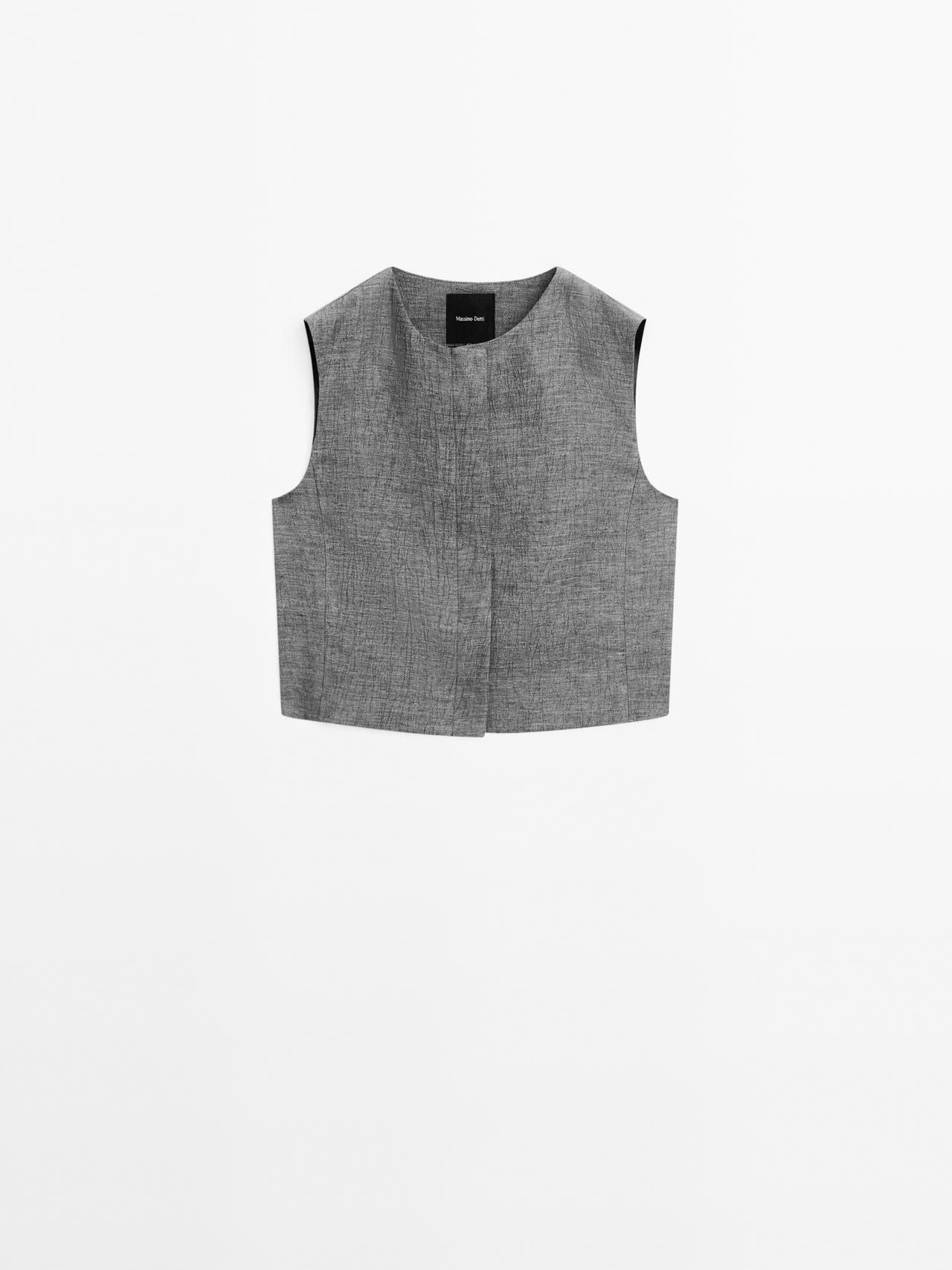 Massimo Dutti - Dame - Kort Vest I Hørblanding - Koksgrå - S
