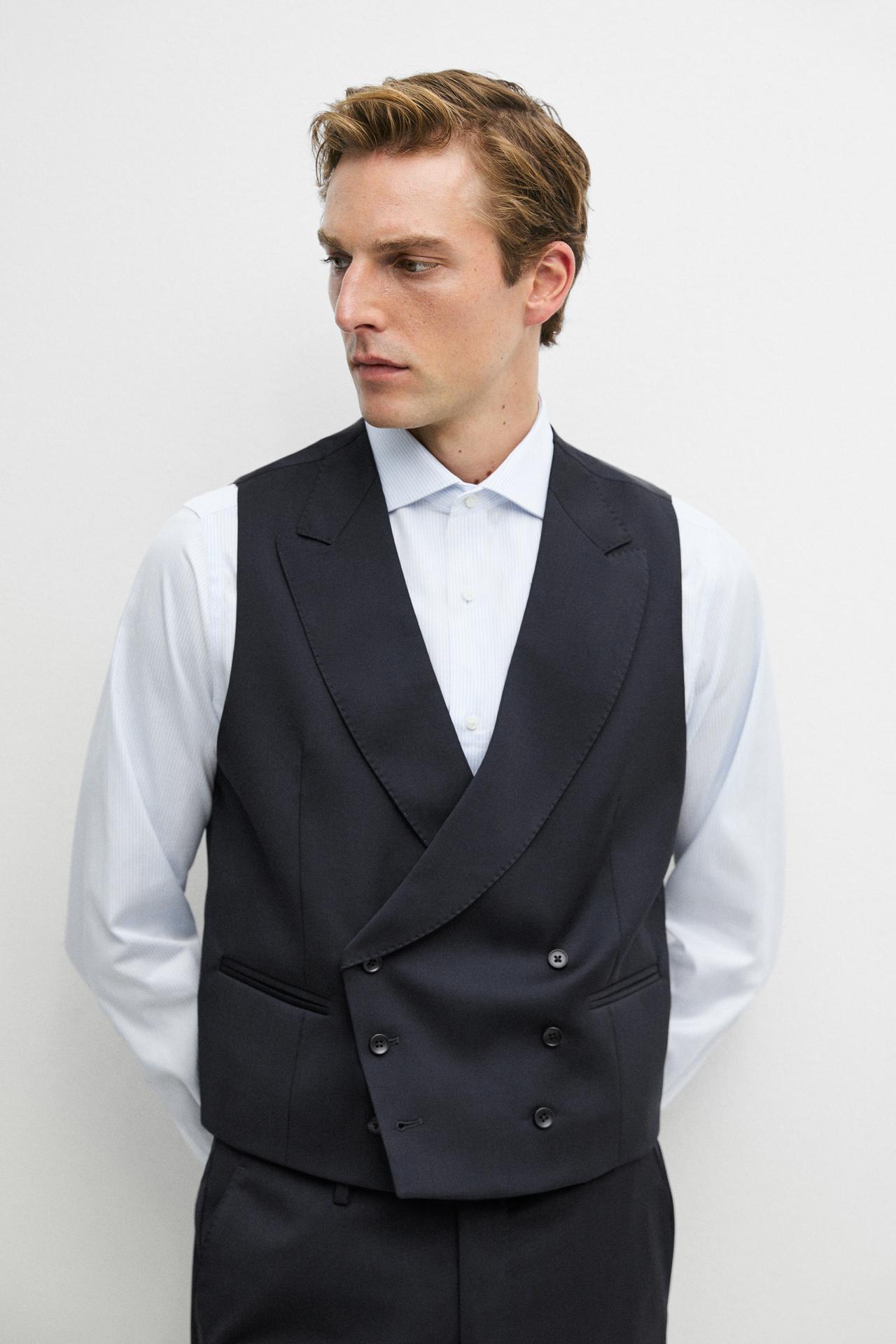 Cool wool suit waistcoat — NAVY BLUE