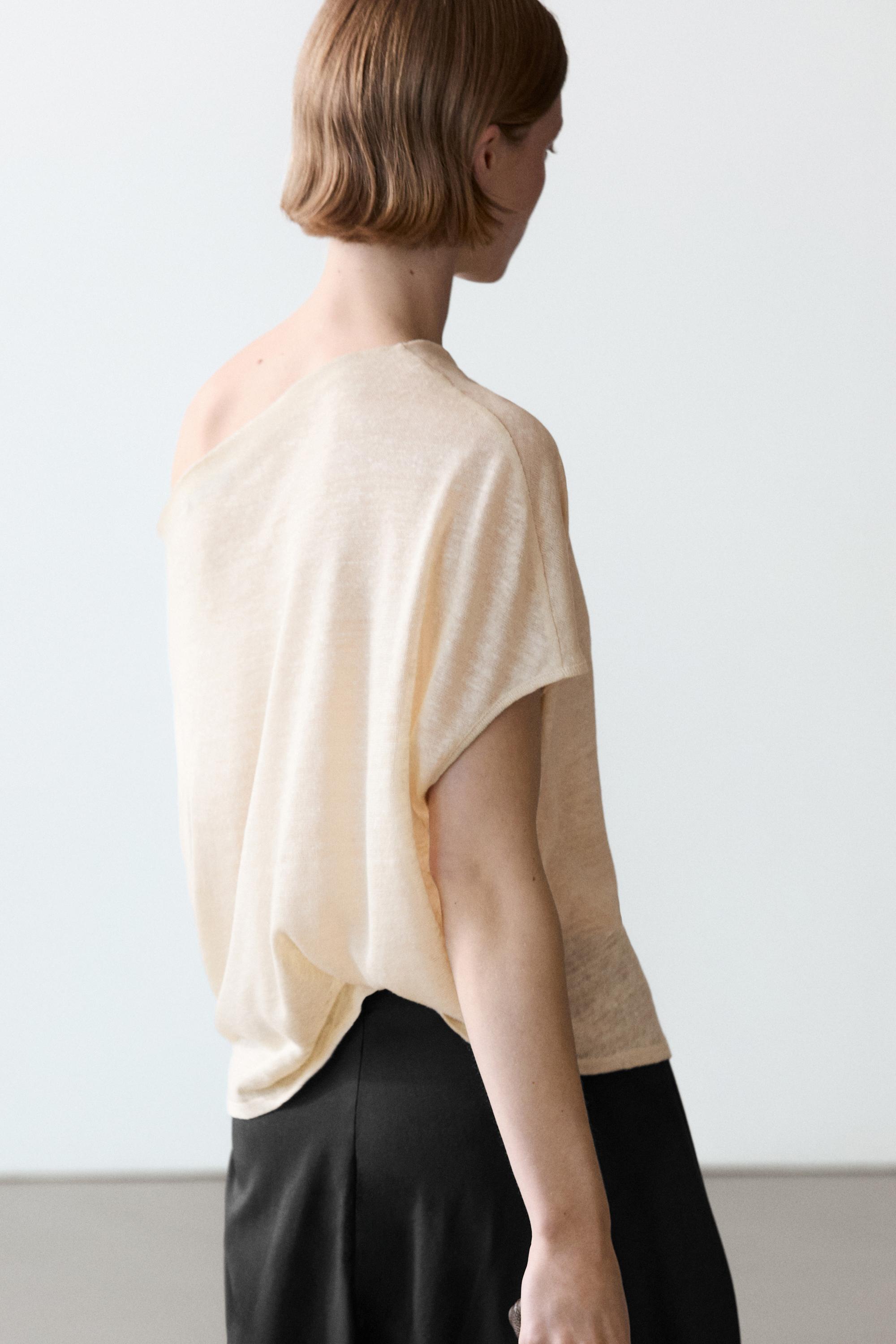 Linen blend asymmetric cropped cape — CREAM