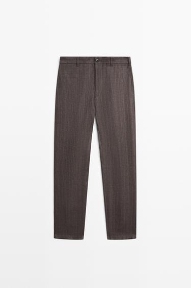 100% linen striped straight-leg pants — BROWN 2