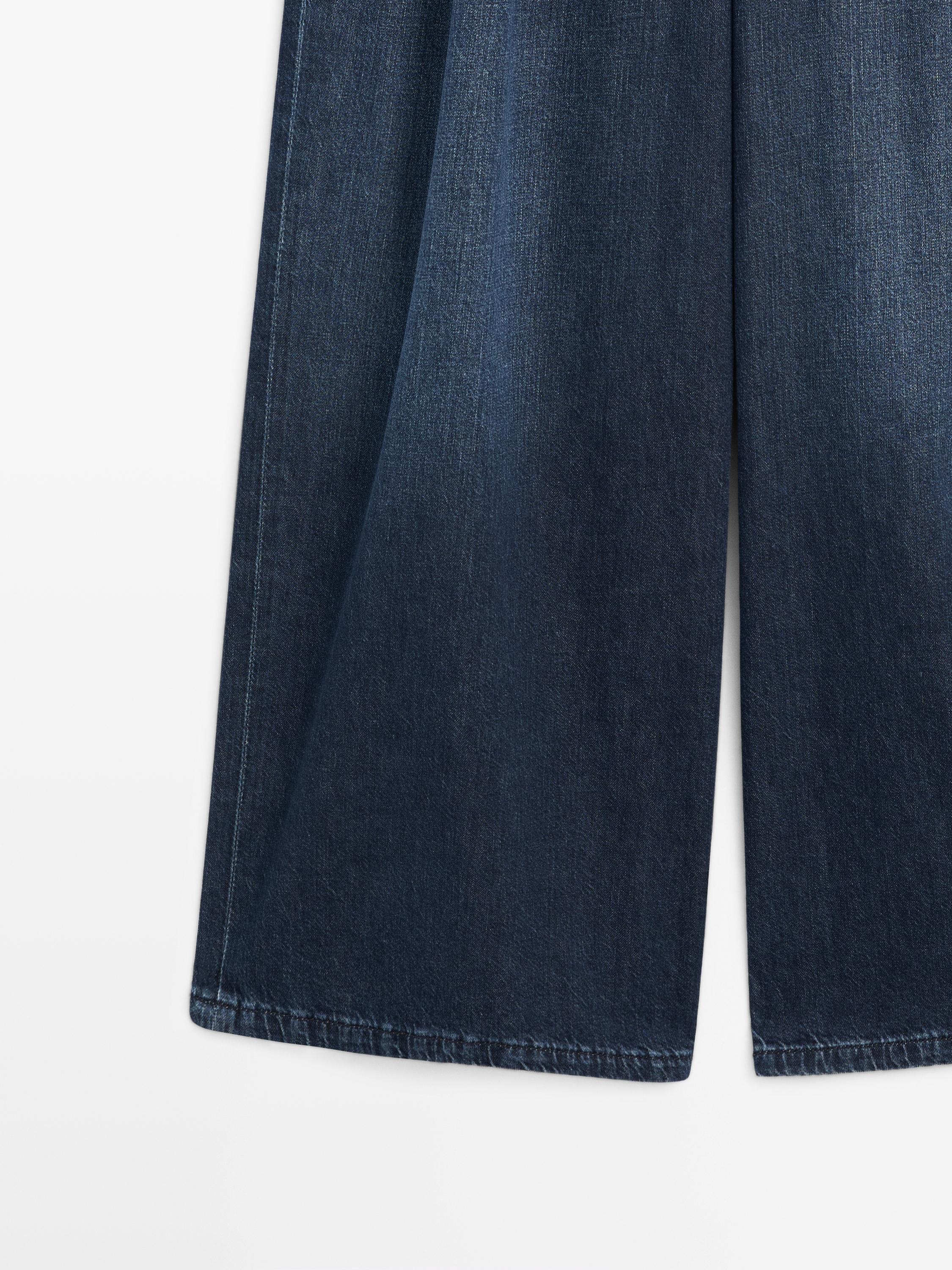 High-waist wide-leg darted jeans — DARK BLUE