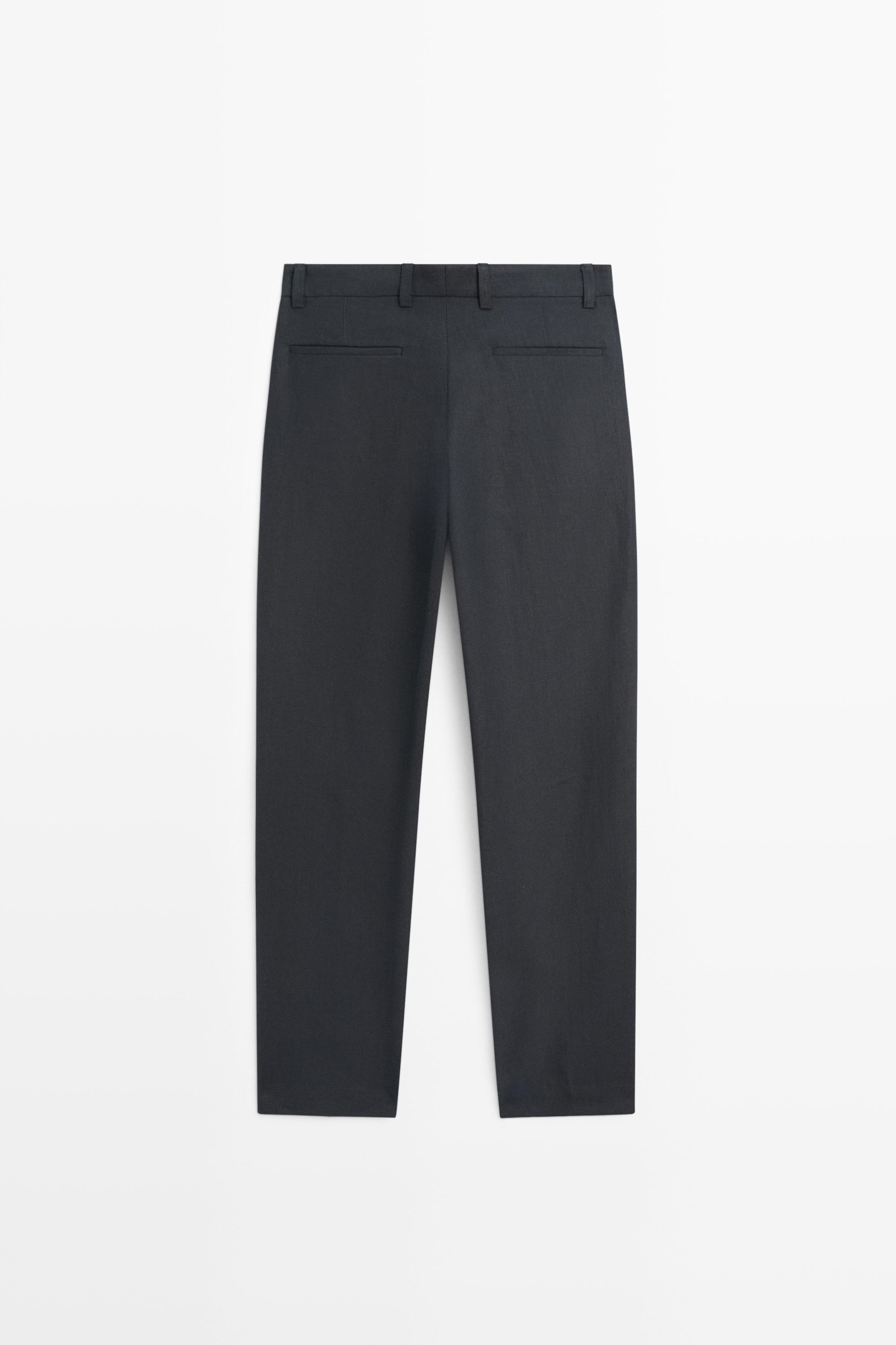Straight-leg linen pants — DARK BLUE