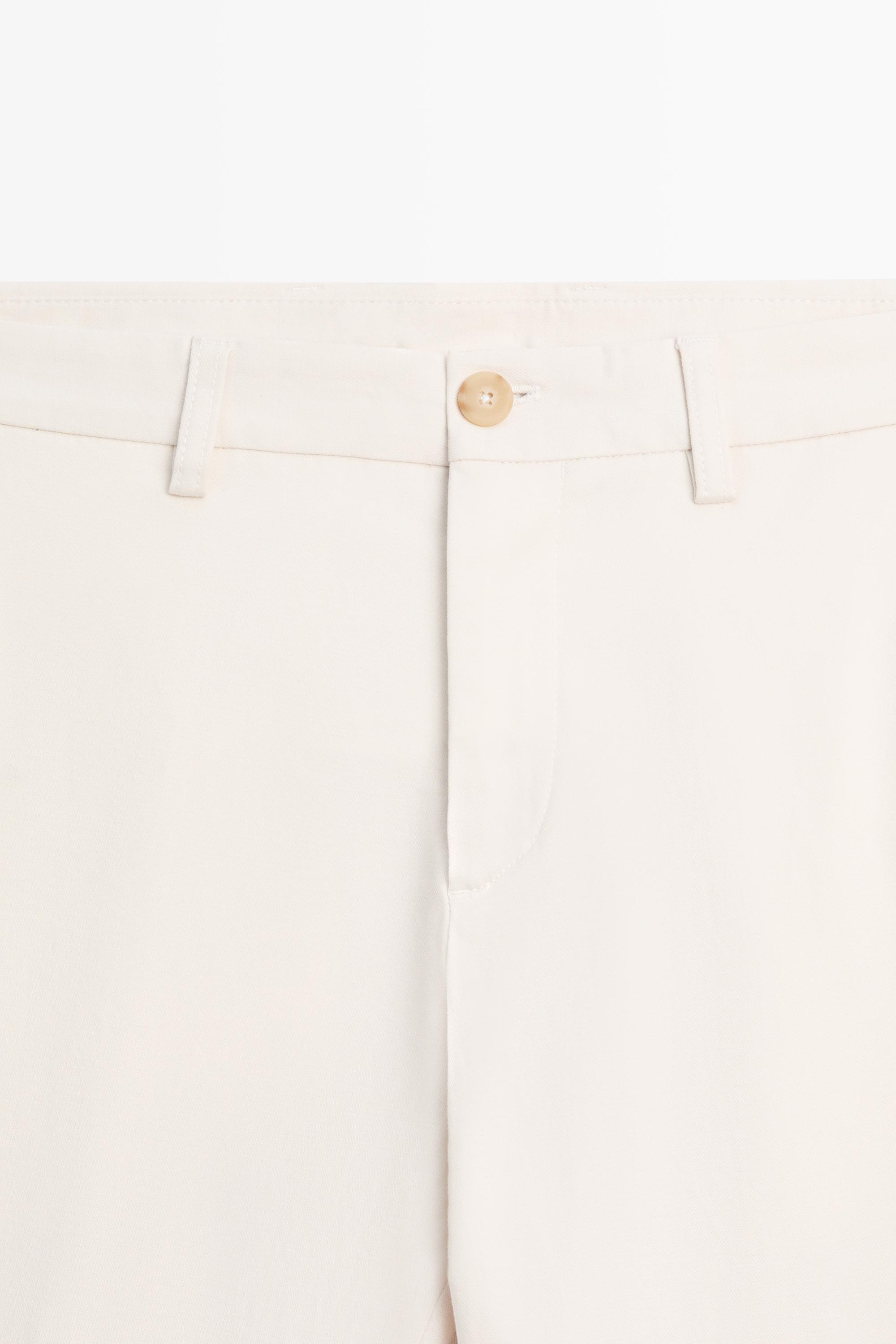 Cotton blend slim fit pants — BEIGE