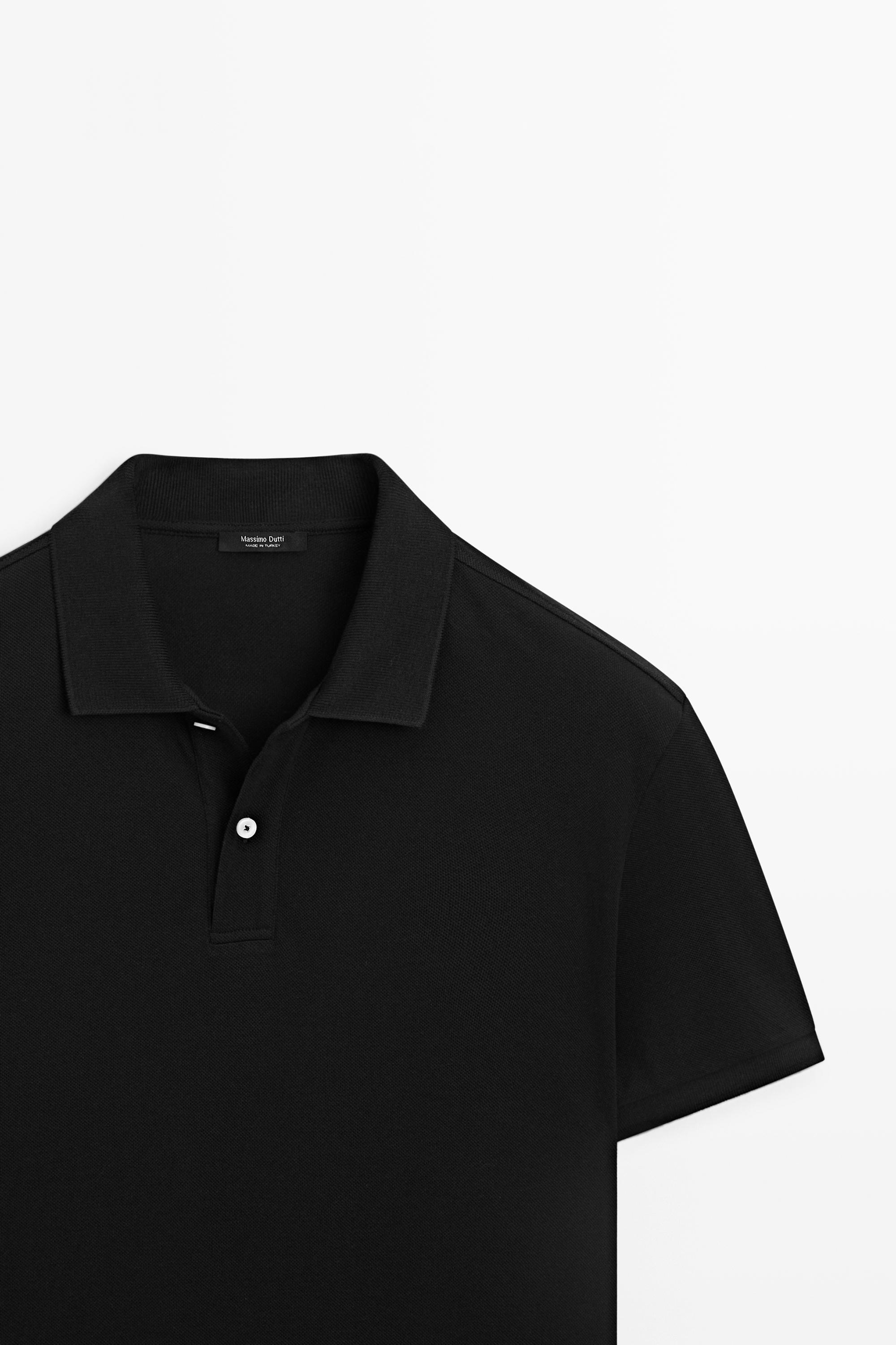 Micro-textured cotton piqué polo shirt — BLACK