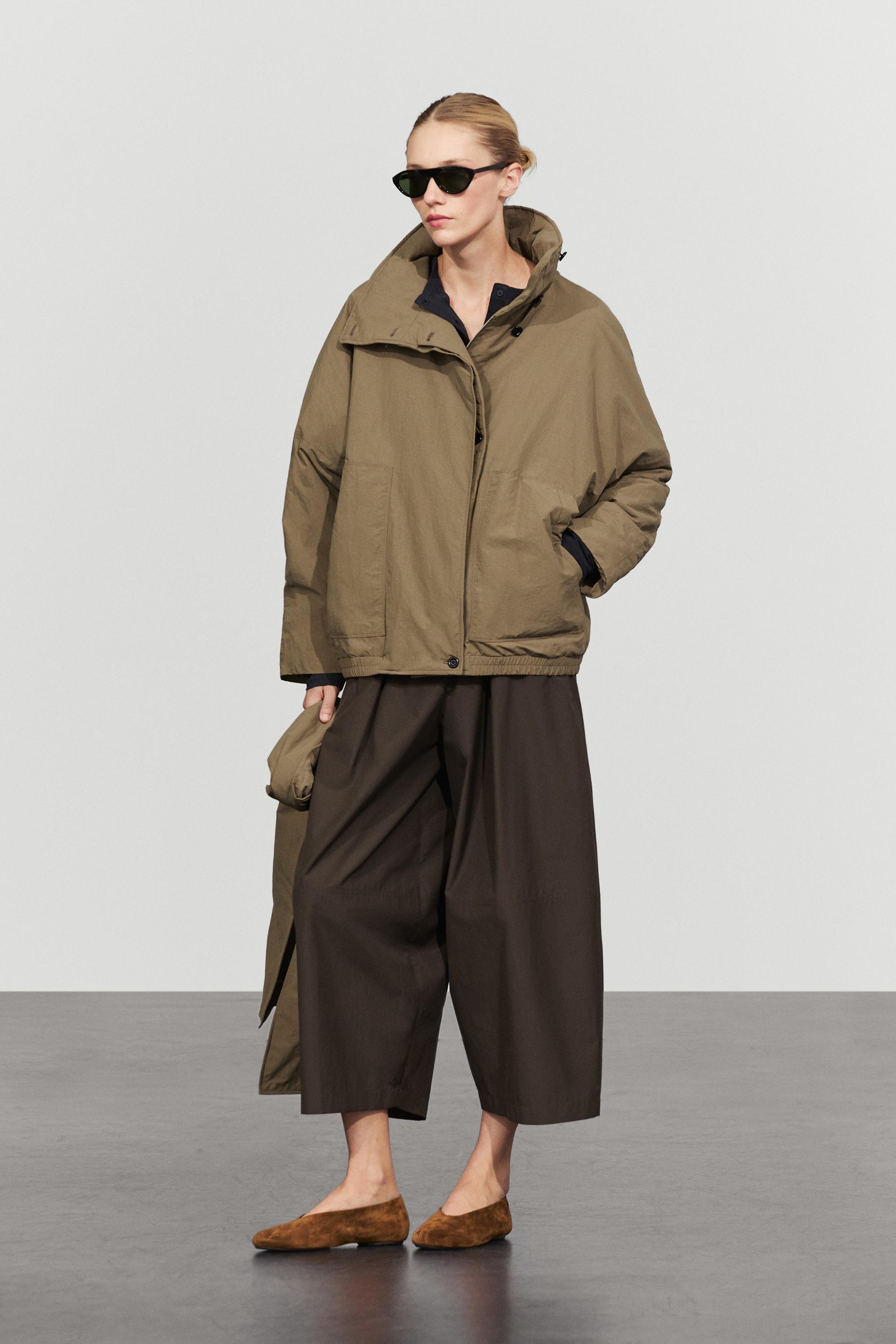 Quilted bomber jacket with scarf — CAMEL