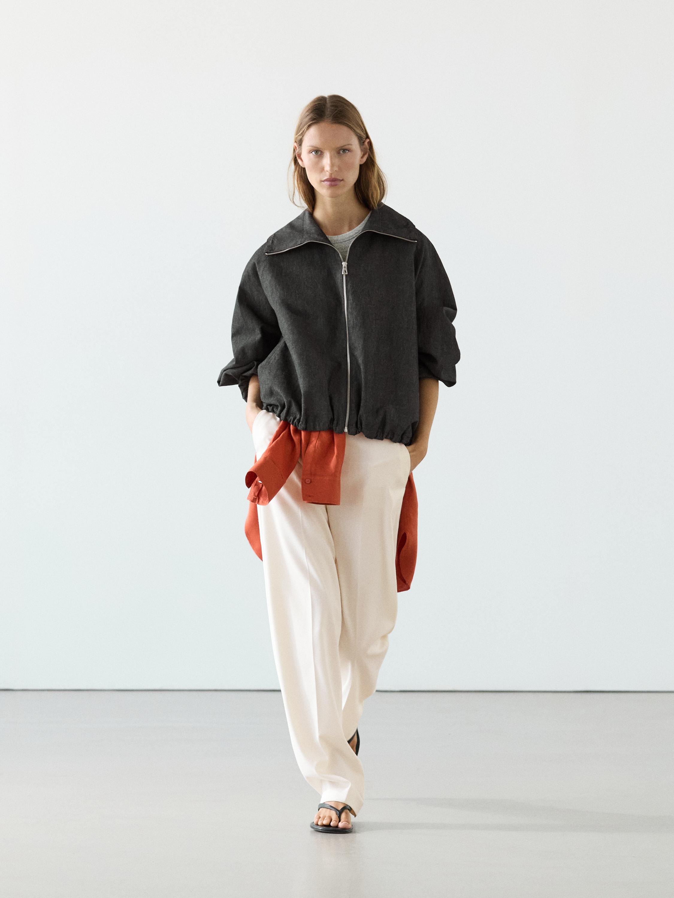 Linen blend bomber jacket — BLUISH GREY