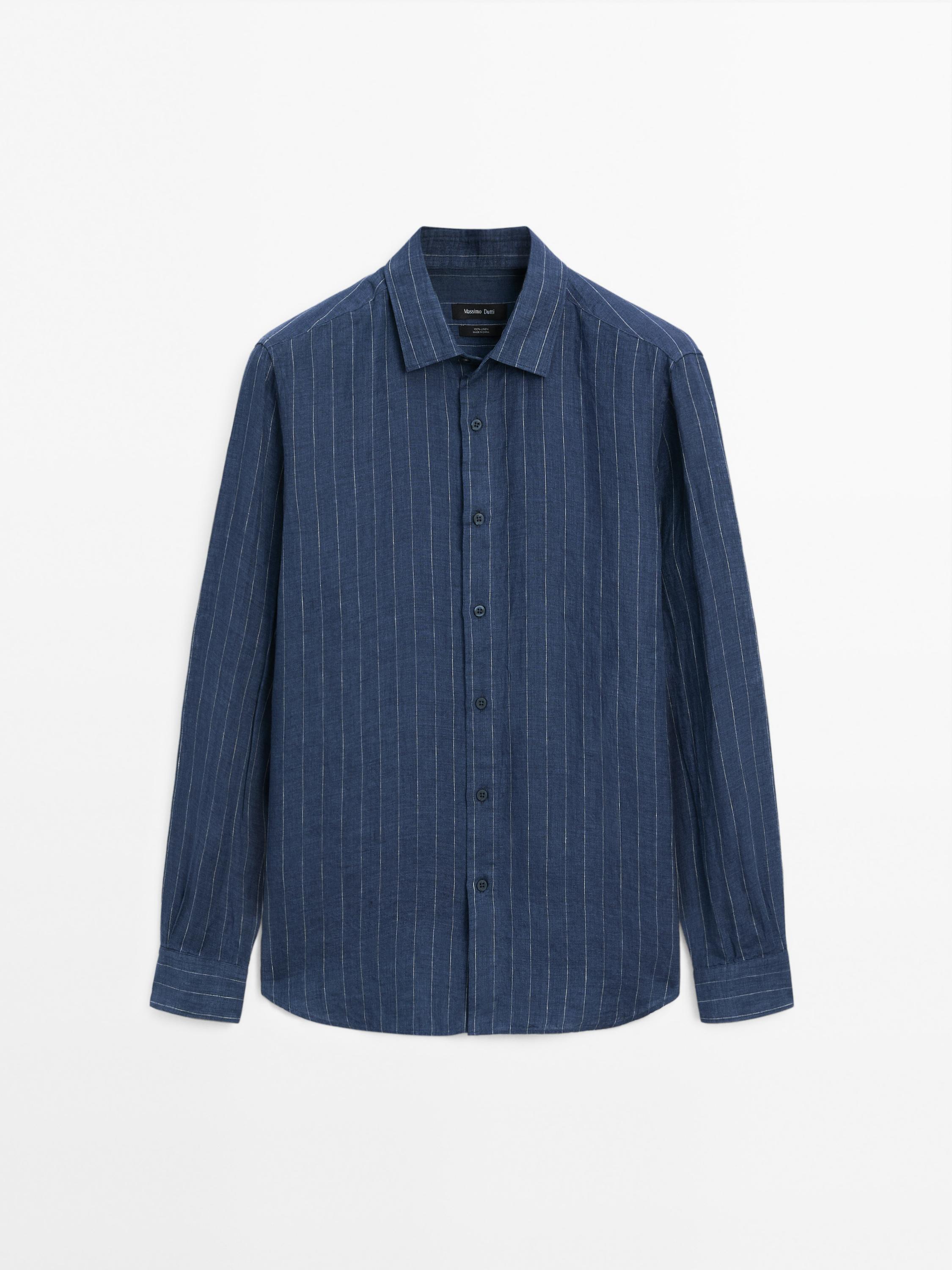 Slim fit striped 100% linen shirt