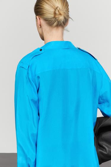 100% silk flowing shirt with shoulder detail — DEEP BLUE 8