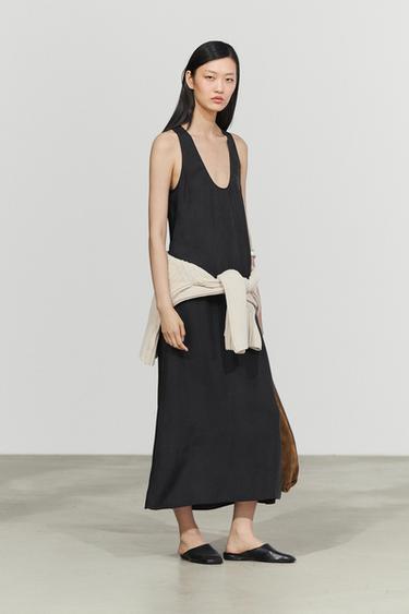 Flowing midi dress with round neckline — BLACK 8