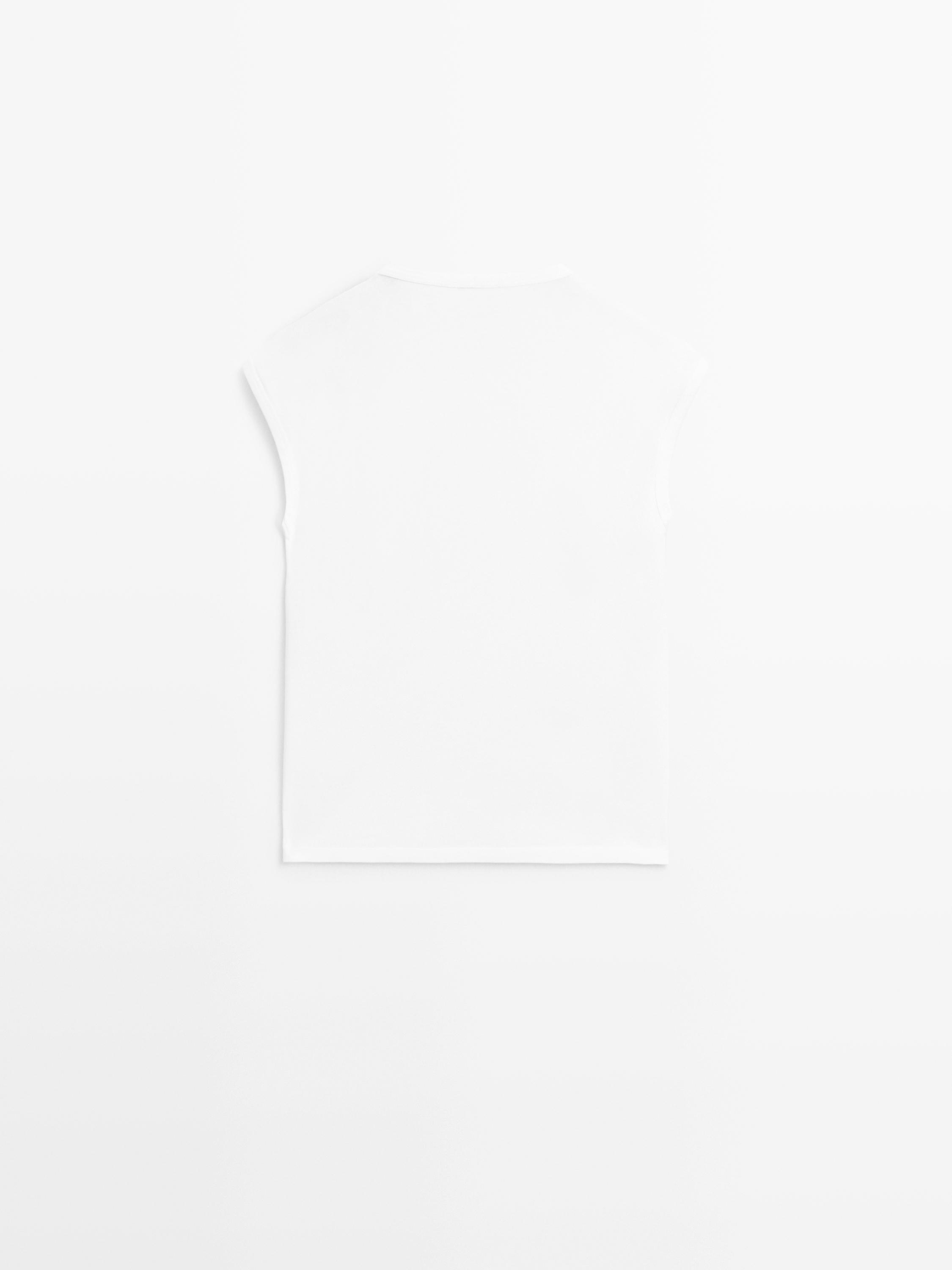 Sleeveless 100% cotton T-shirt — Off white