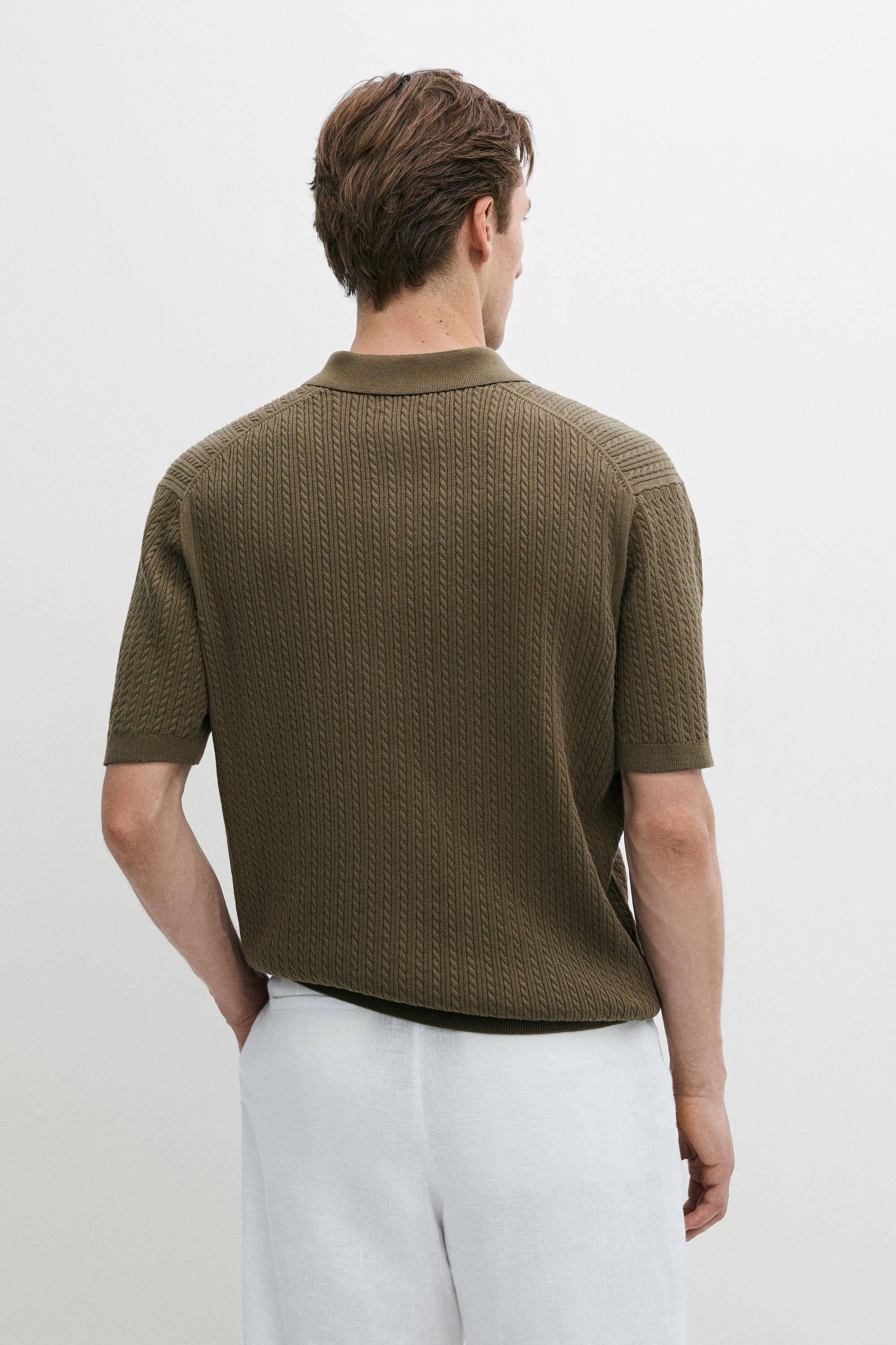 100% cotton cable-knit polo sweater — Green