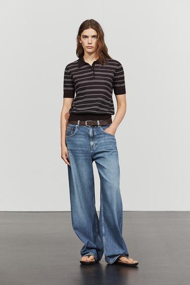 Cotton blend striped open-knit polo shirt — BLUE 5
