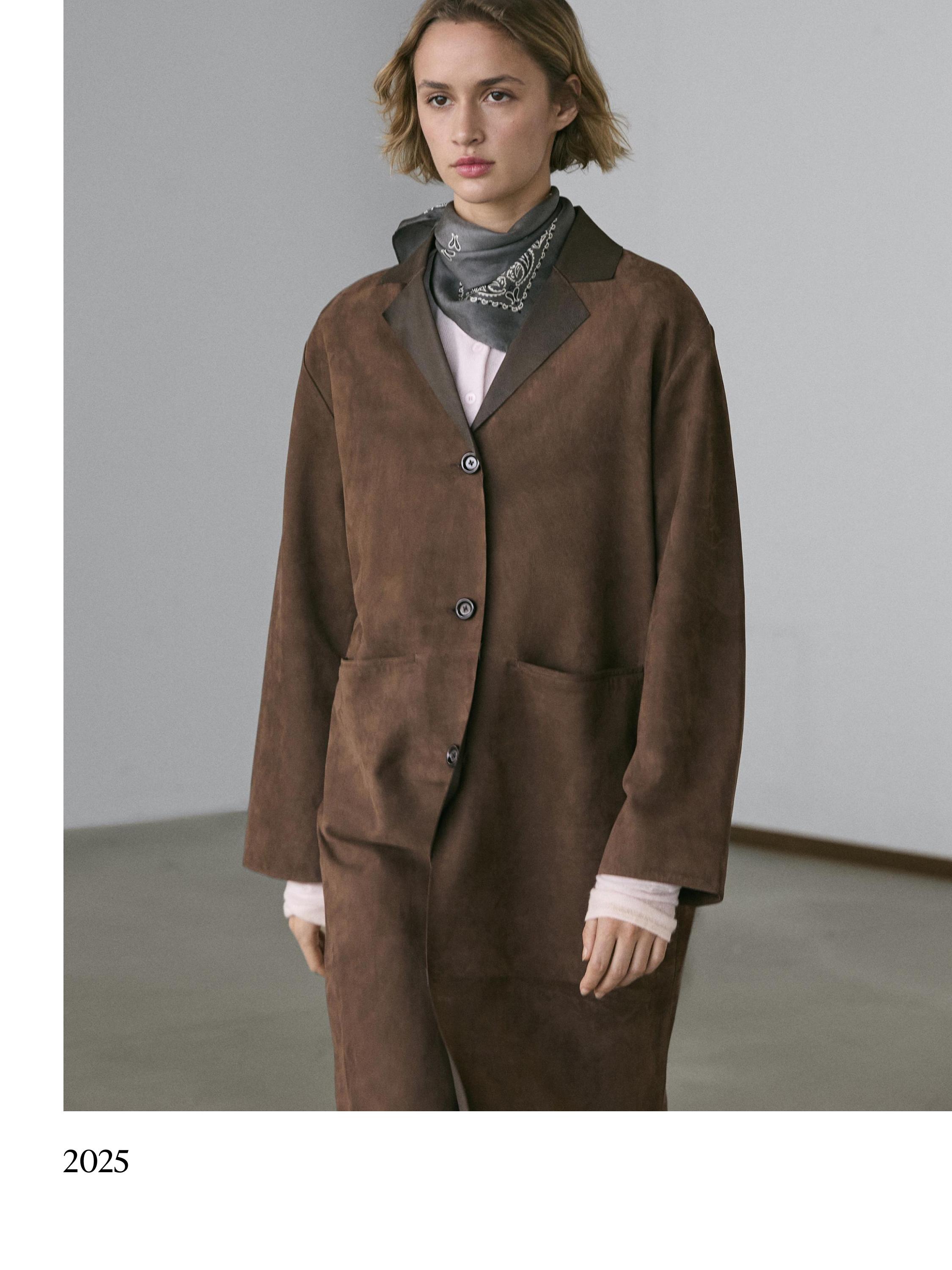 Long suede leather coat — BROWN