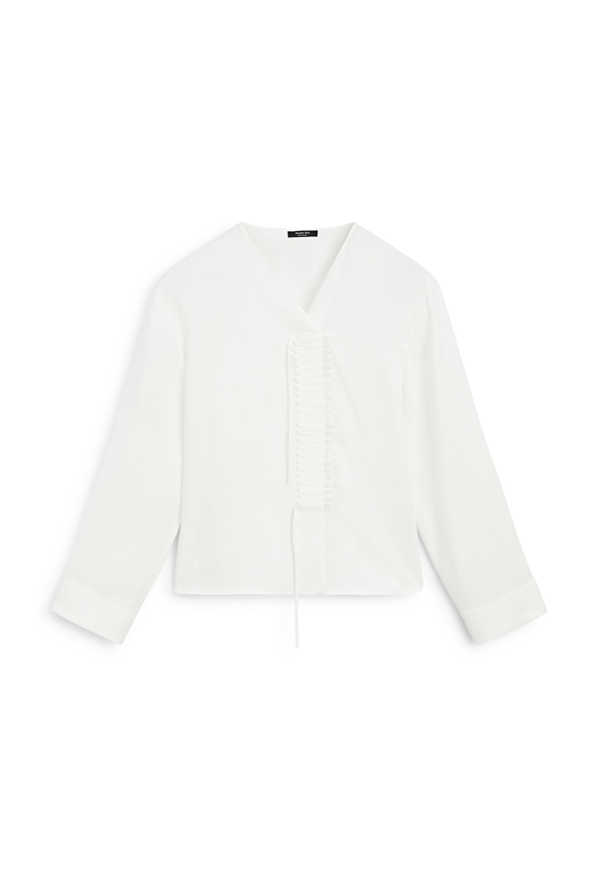 Flowing linen blend blouse with button detail — WHITE