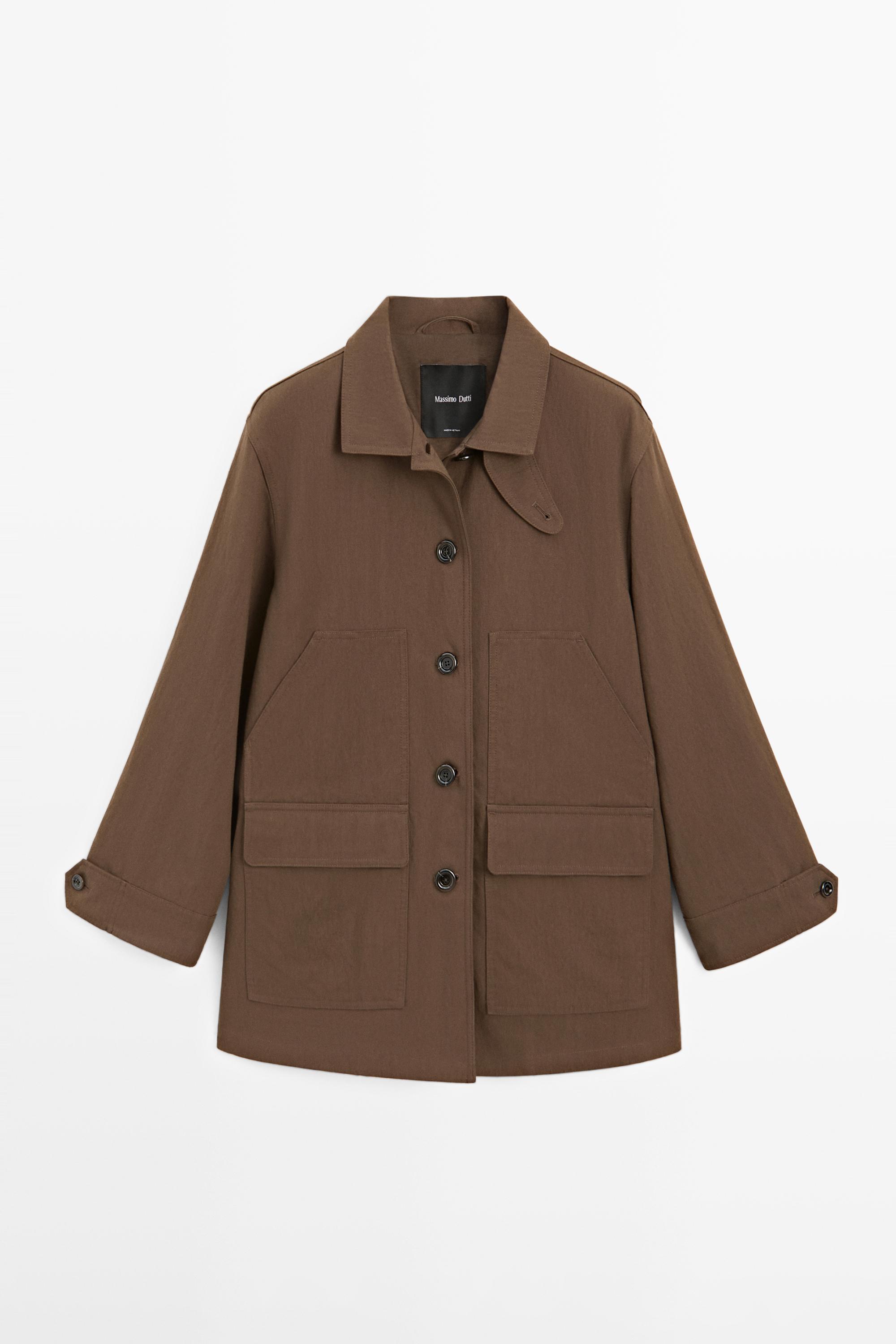 Cotton blend jacket with pockets — BROWN