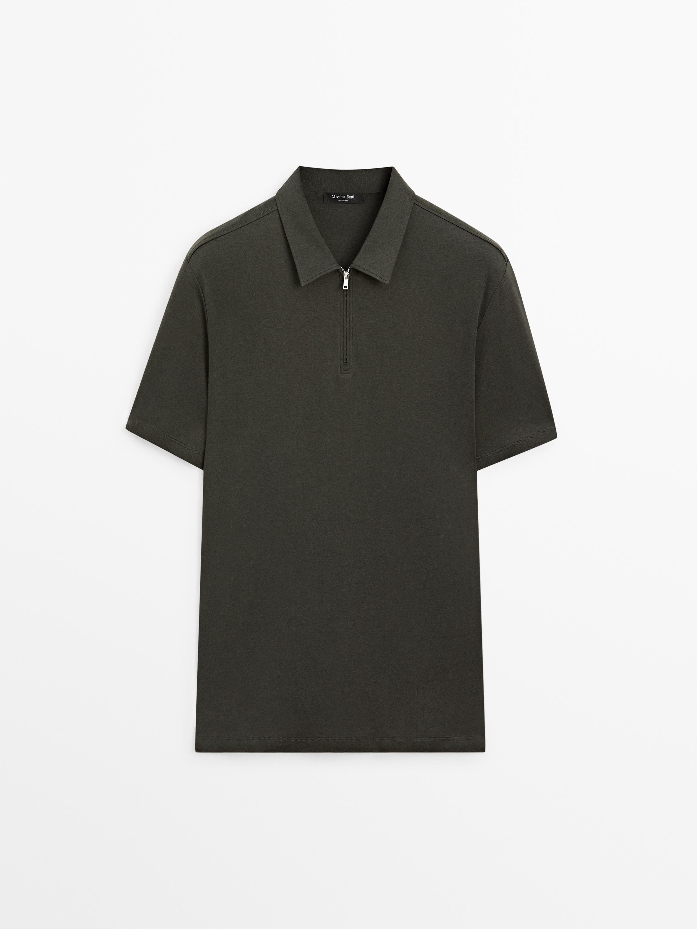Short sleeve polo shirt with zip detail — DARK GREEN