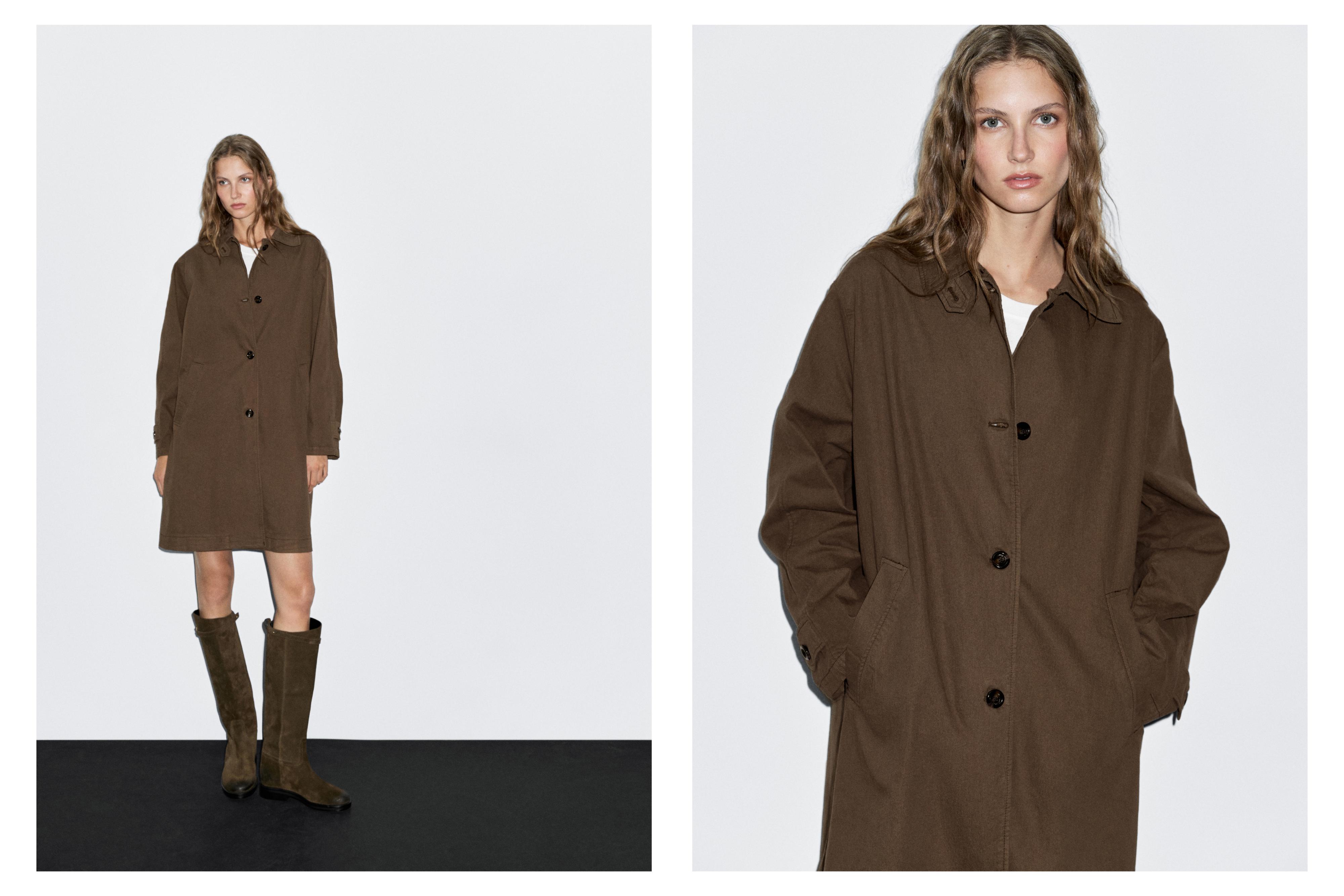 Oversize flowing trench coat in water-repellent fabric