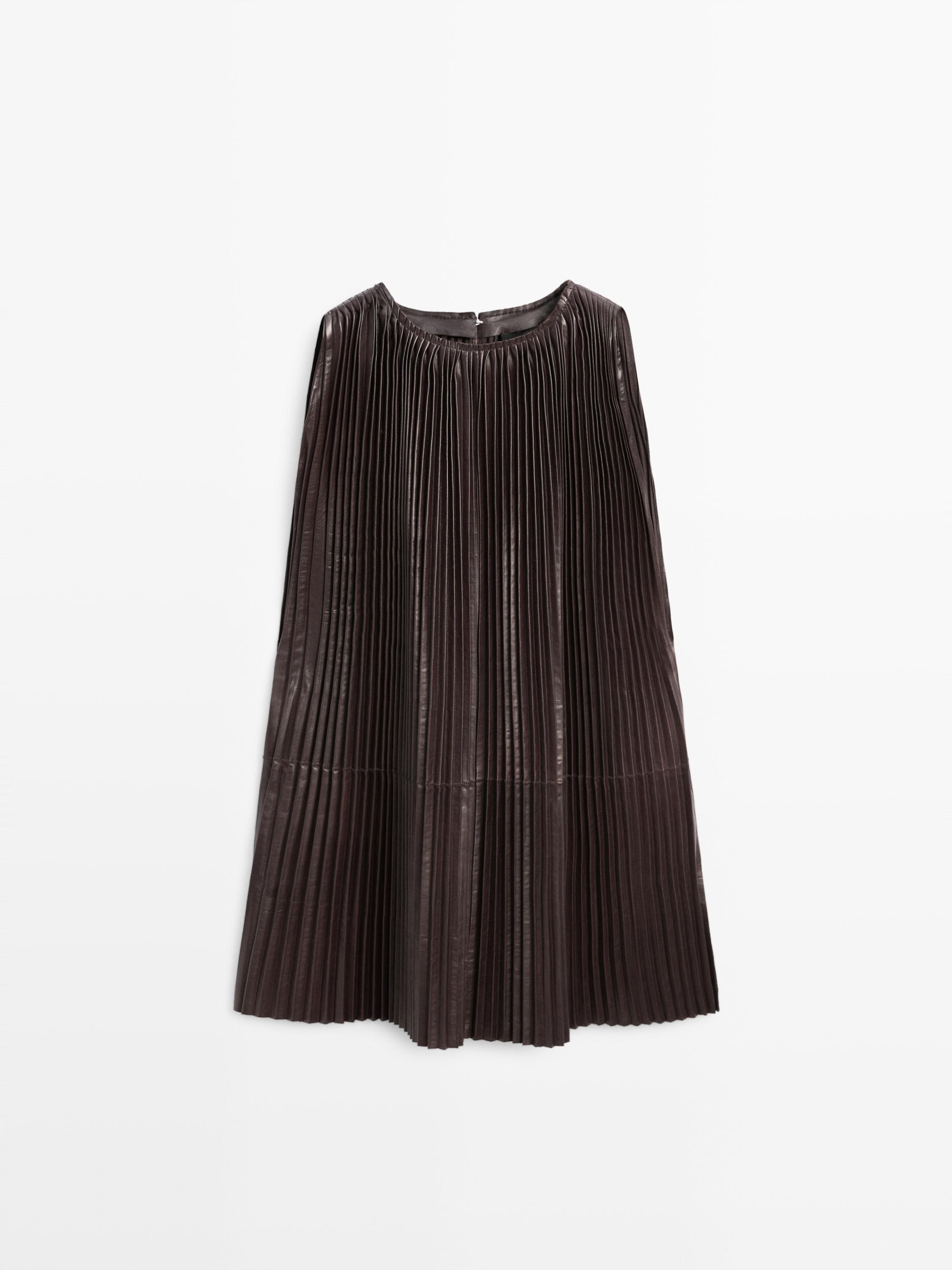 Langes plissiertes Top aus Nappaleder – LIMITED