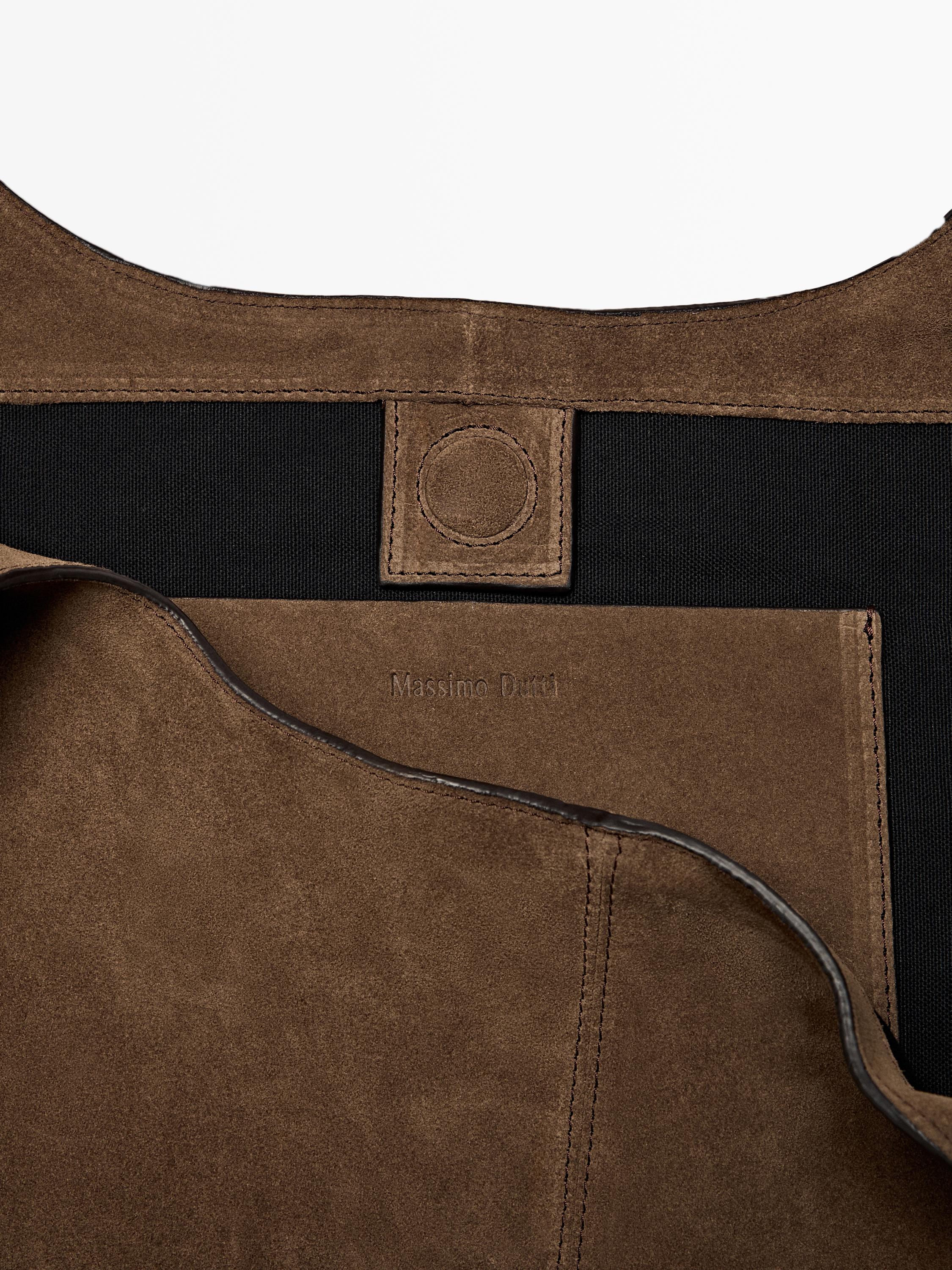 Split leather maxi tote bag — ECRU