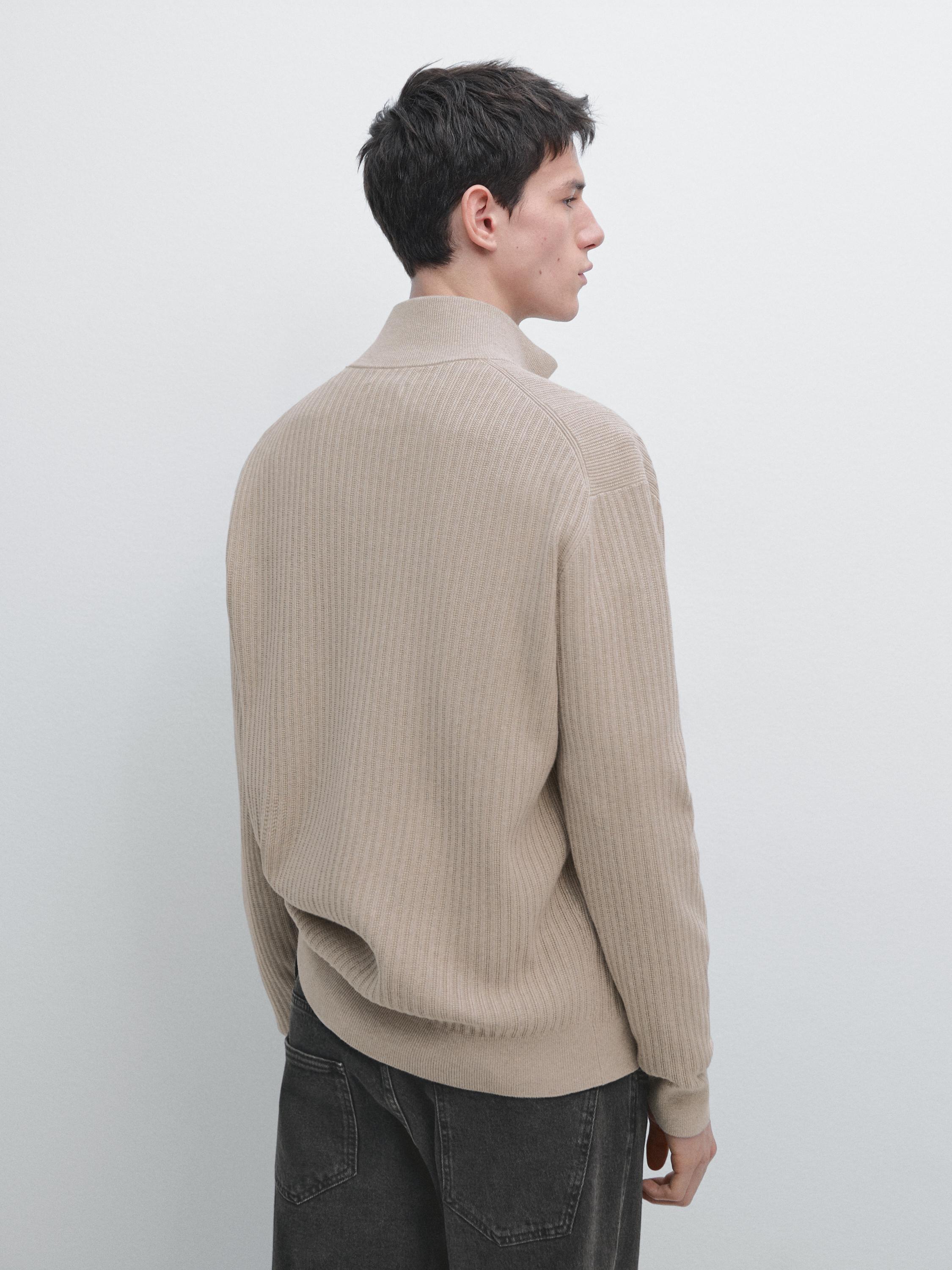 Cotton zip-up knit cardigan — MINK