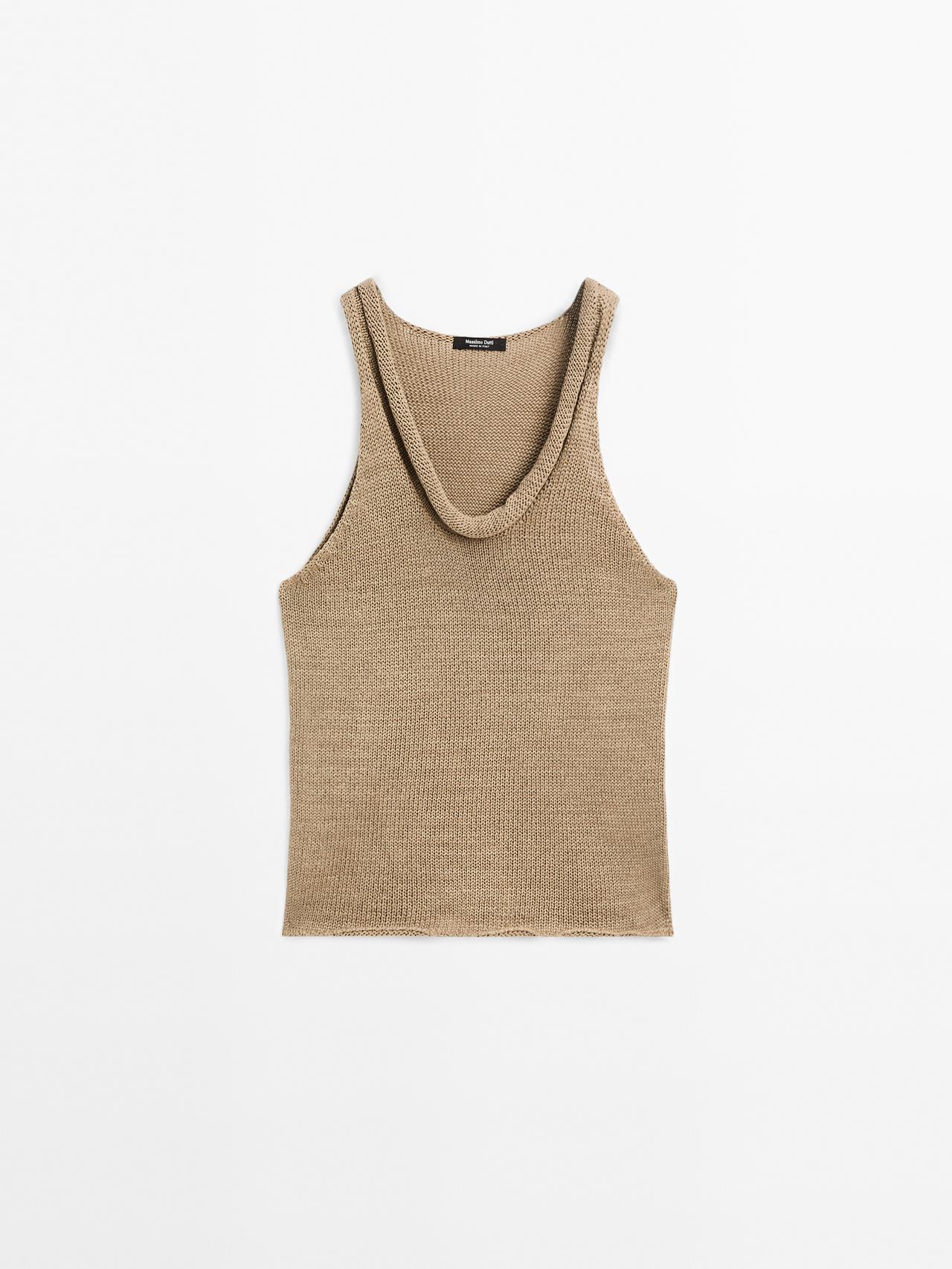 Massimo Dutti - Dame - Kort Top Med Detalje I Halsen - Grøn - L