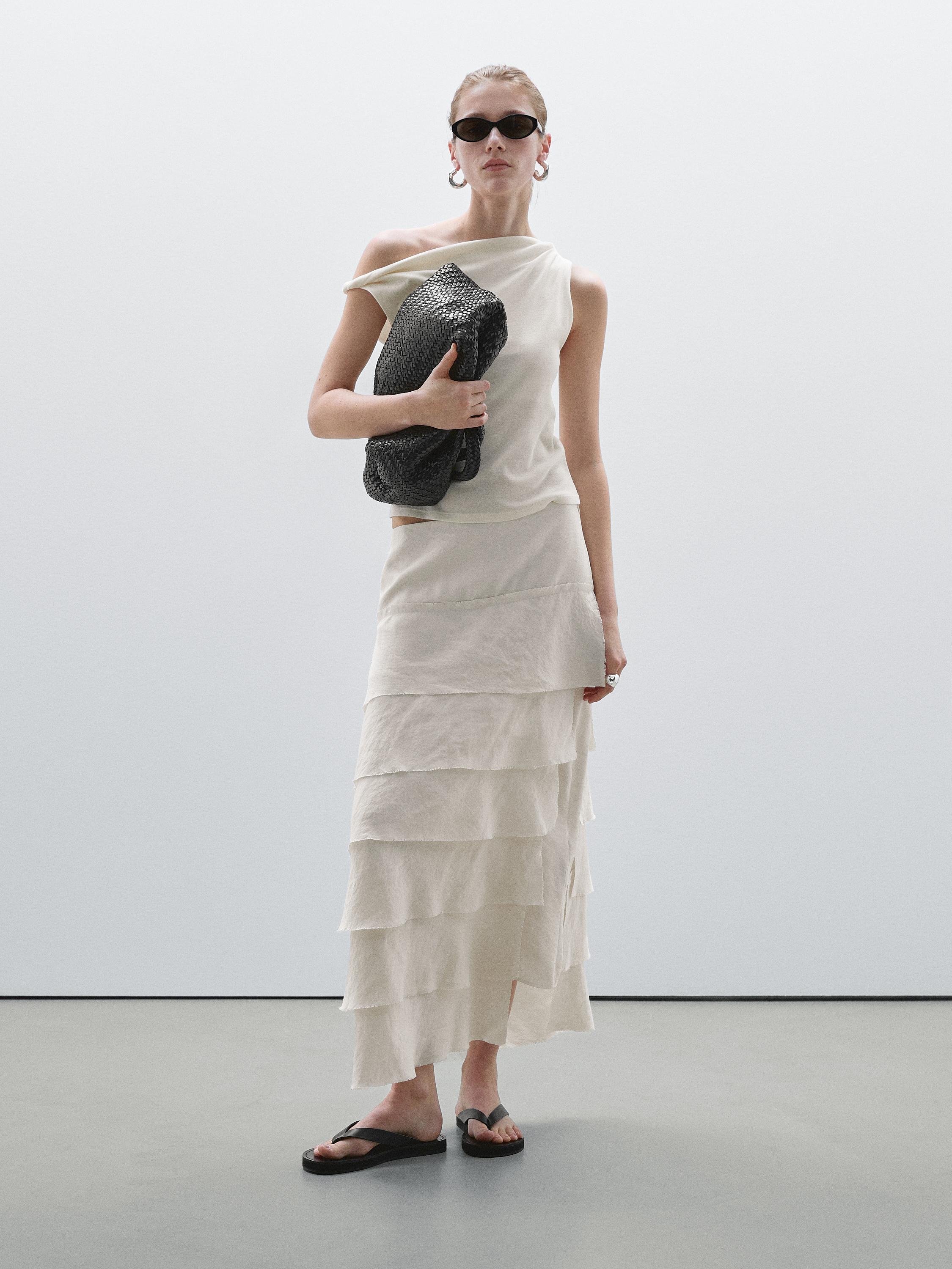 Draped cotton top with knot detail