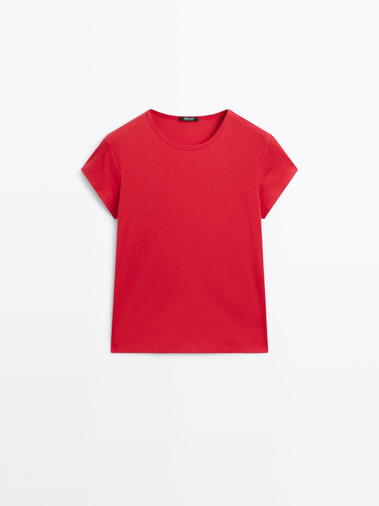 Massimo Dutti - Dame - Kortærmet T-Shirt I 100 % Merceriseret Bomuld - Rød - M