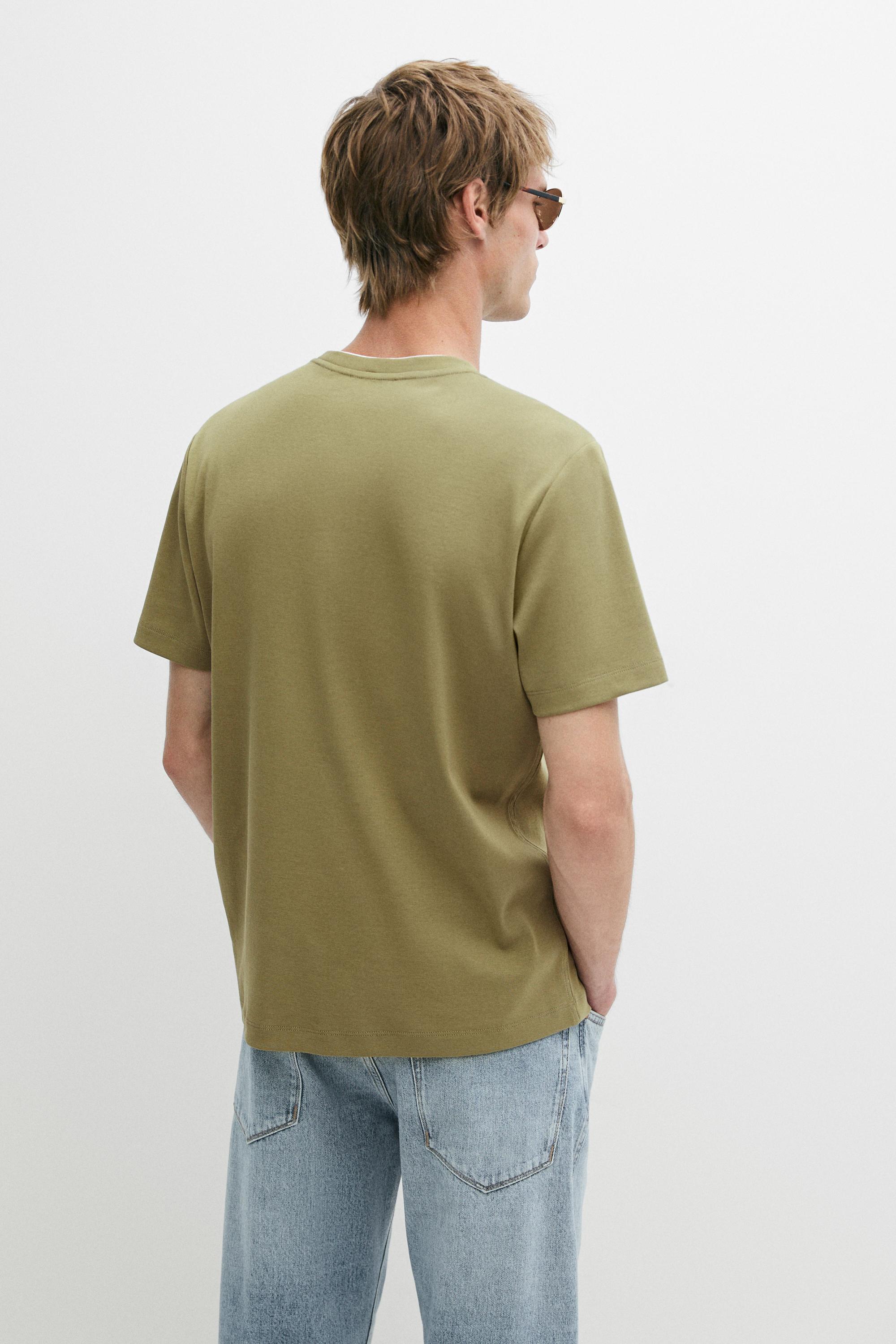 100% cotton layered collar T-shirt — GREEN