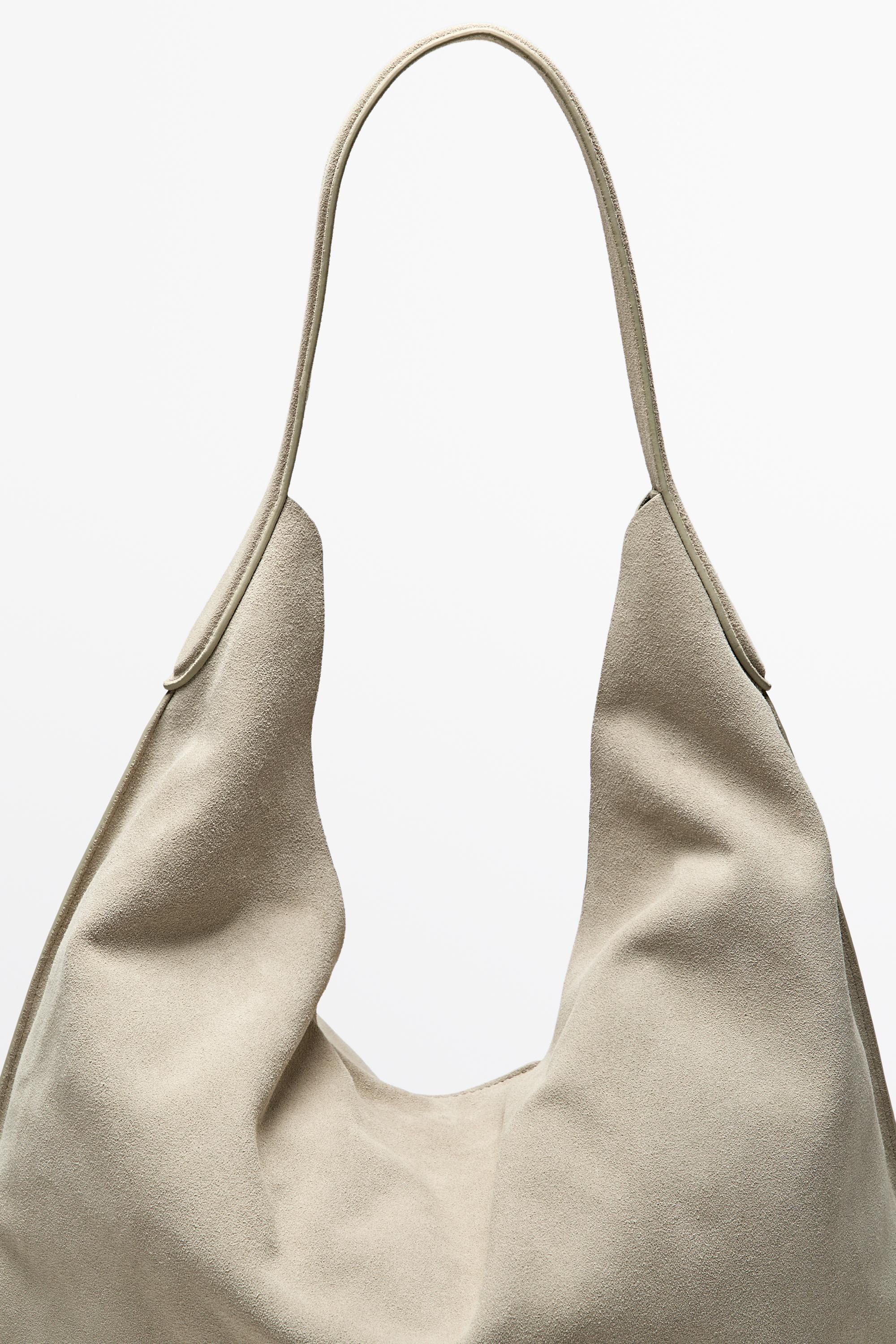 Maxi split suede leather shoulder bag — Ecru