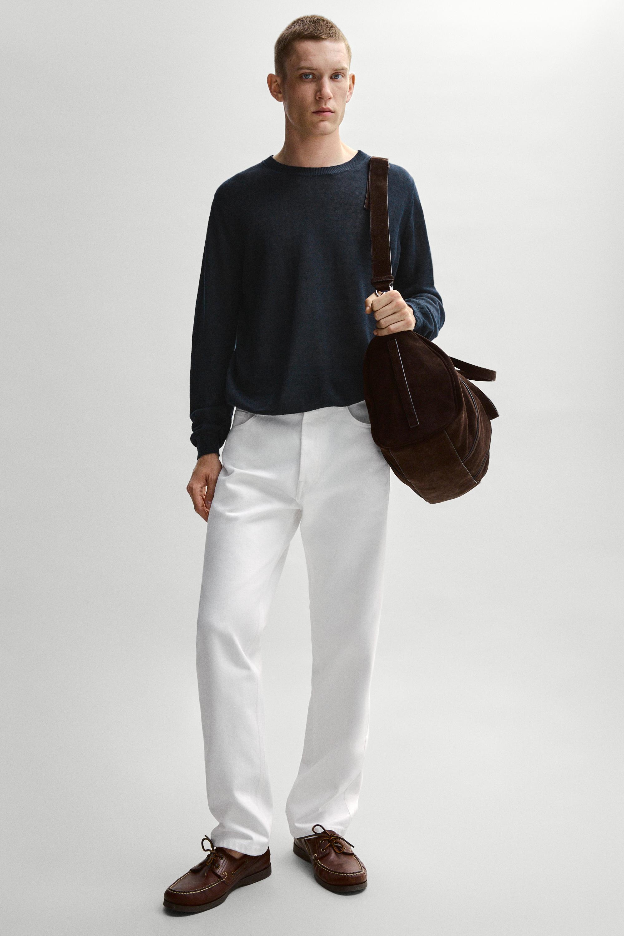 Straight-leg denim-effect pants — WHITE