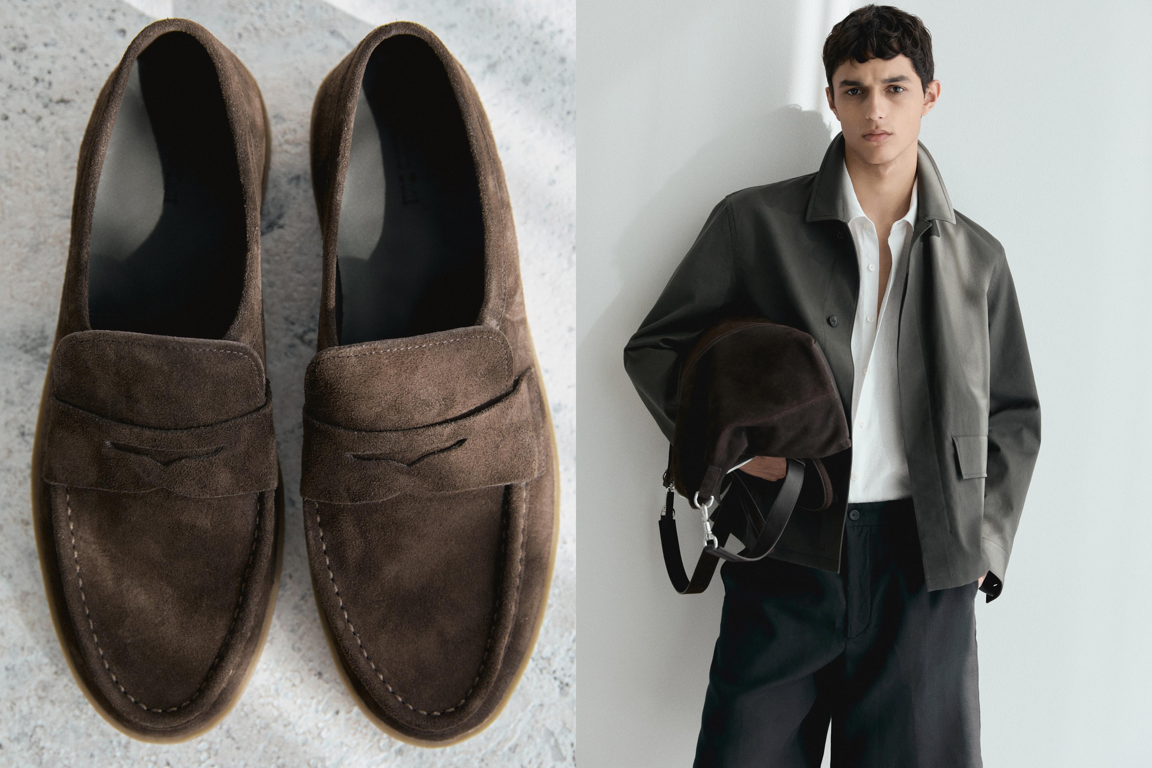 Split suede penny loafers