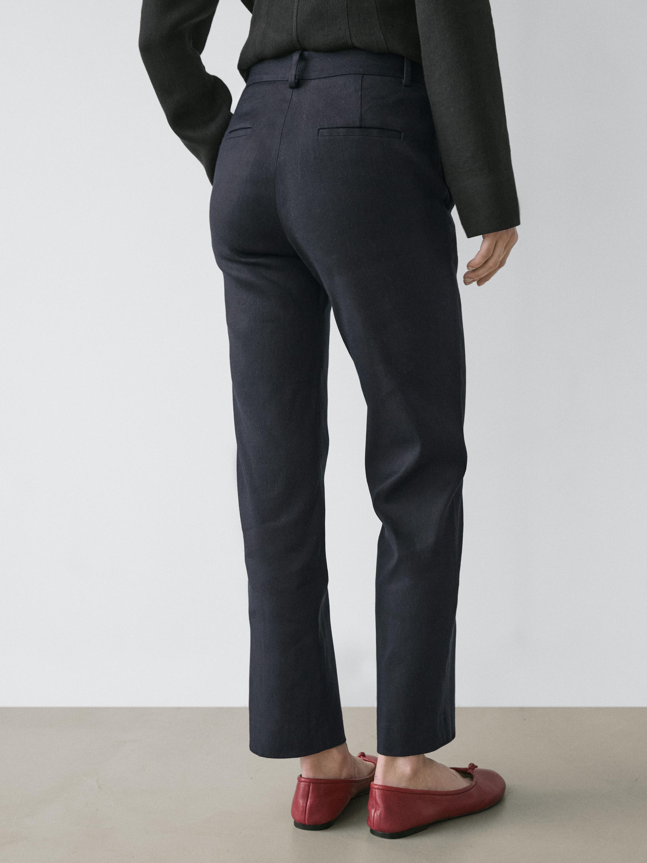 Straight-leg linen blend trousers — NAVY BLUE