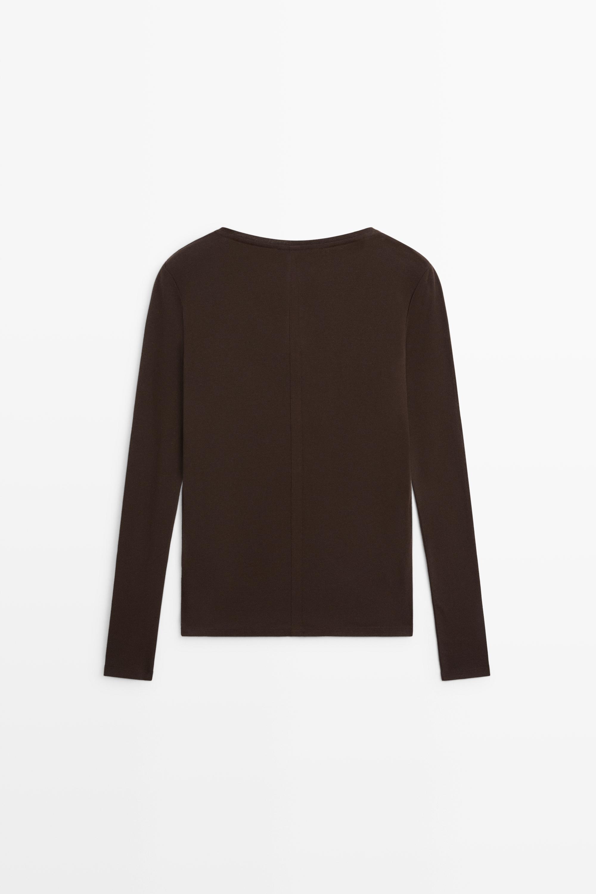 Slim fit long sleeve V-neck T-shirt — BROWN