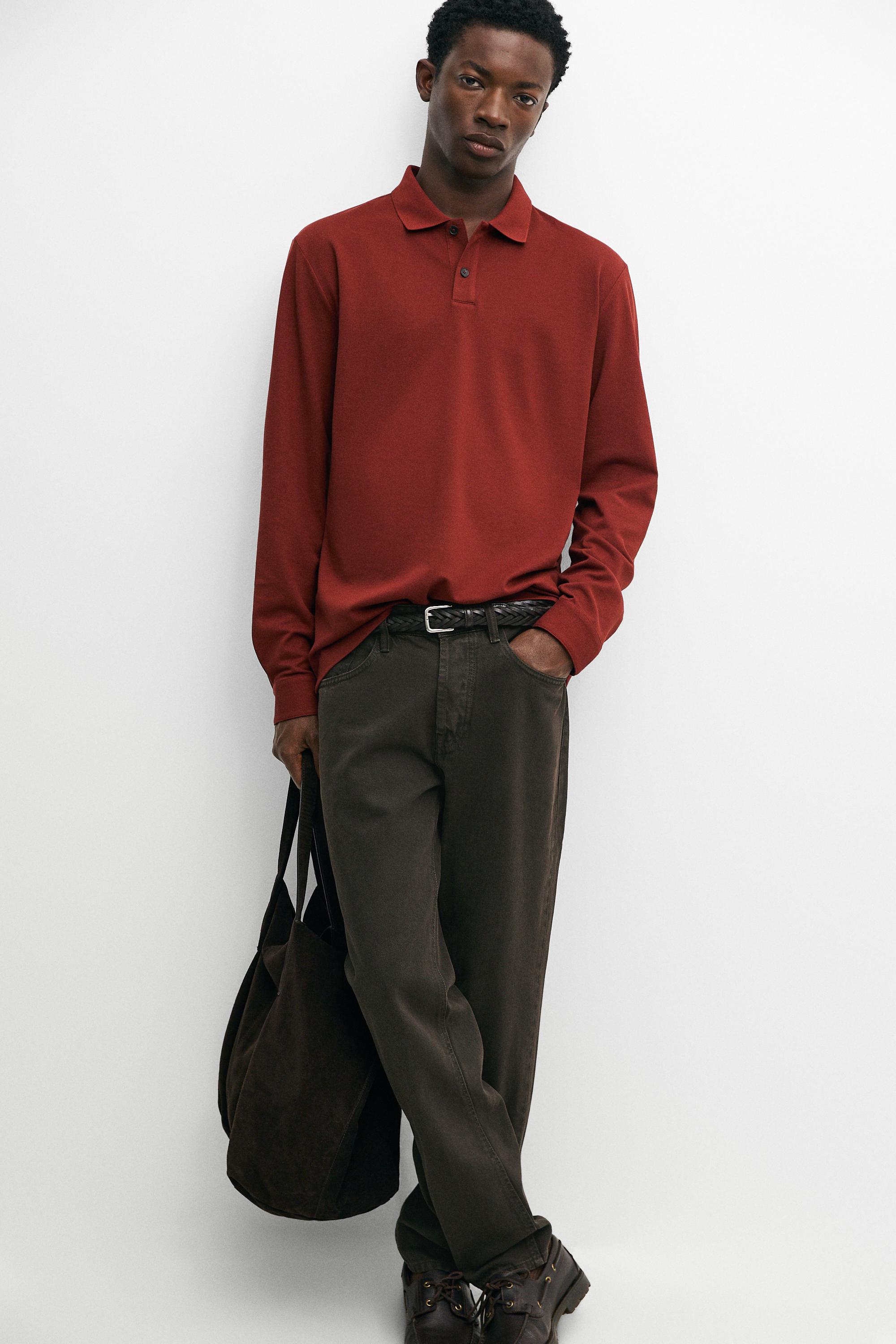 100% cotton micro-textured knit polo shirt — ORANGE