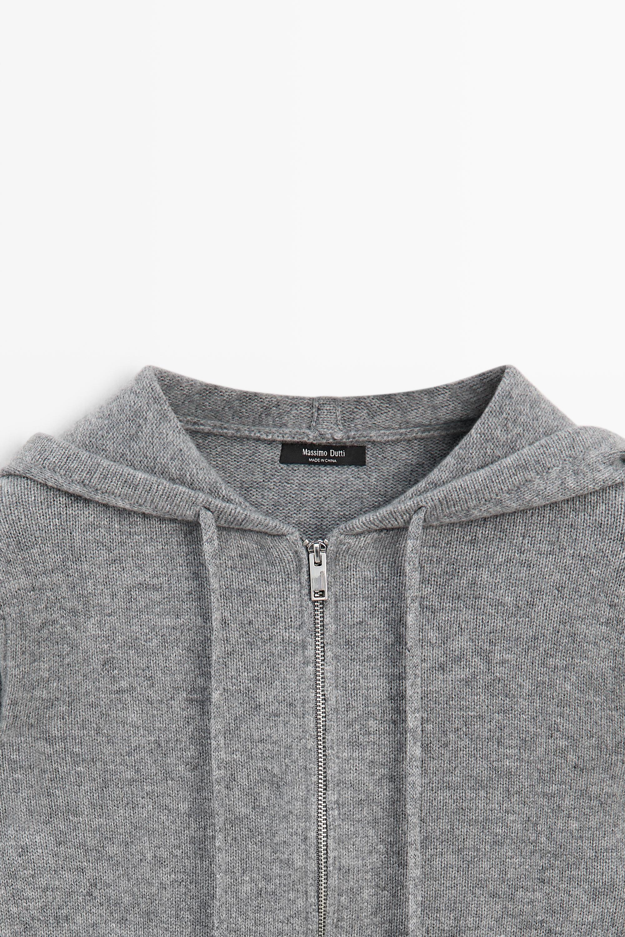 Wool blend hooded knit cardigan — MEDIUM GREY