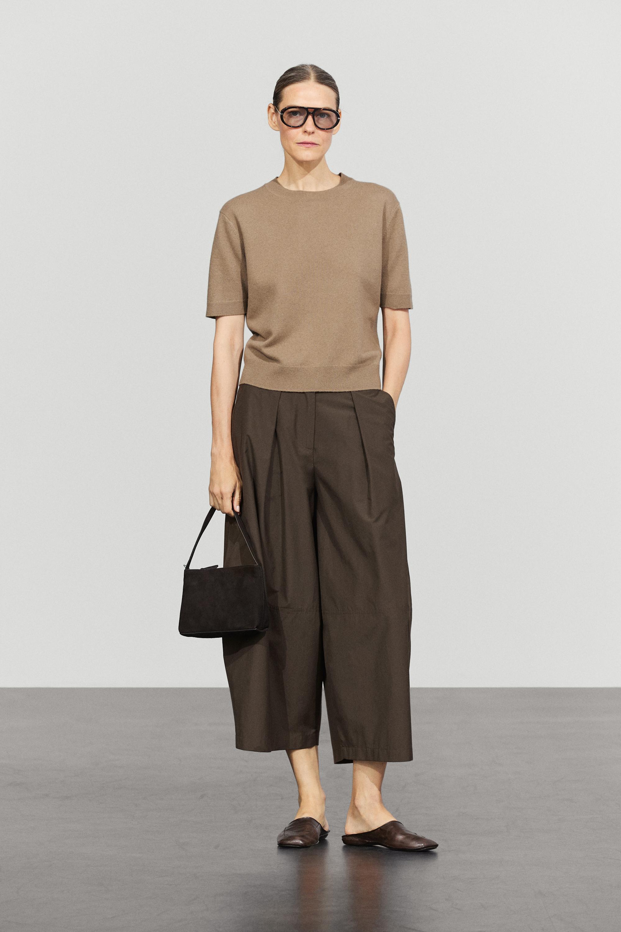 Wool blend short-sleeve knit sweater — GREENISH