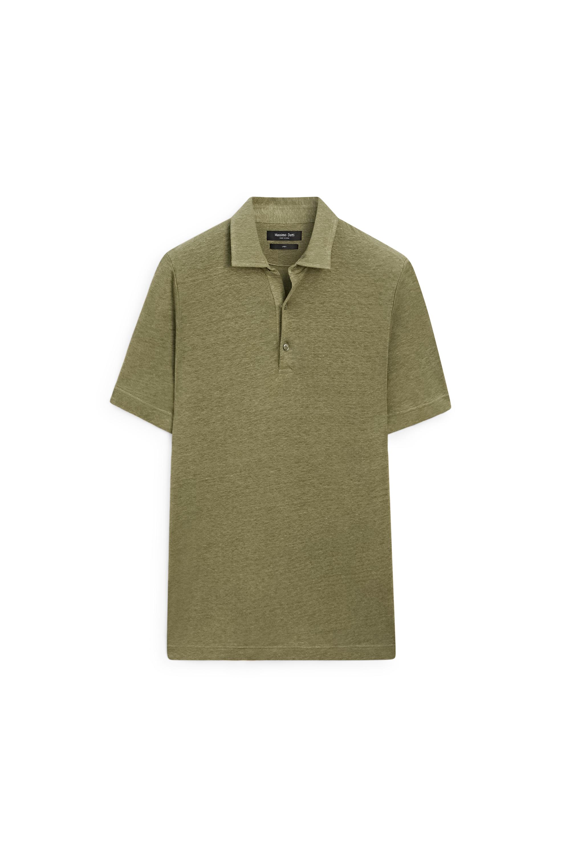100% linen short sleeve polo shirt — MARINE GREEN