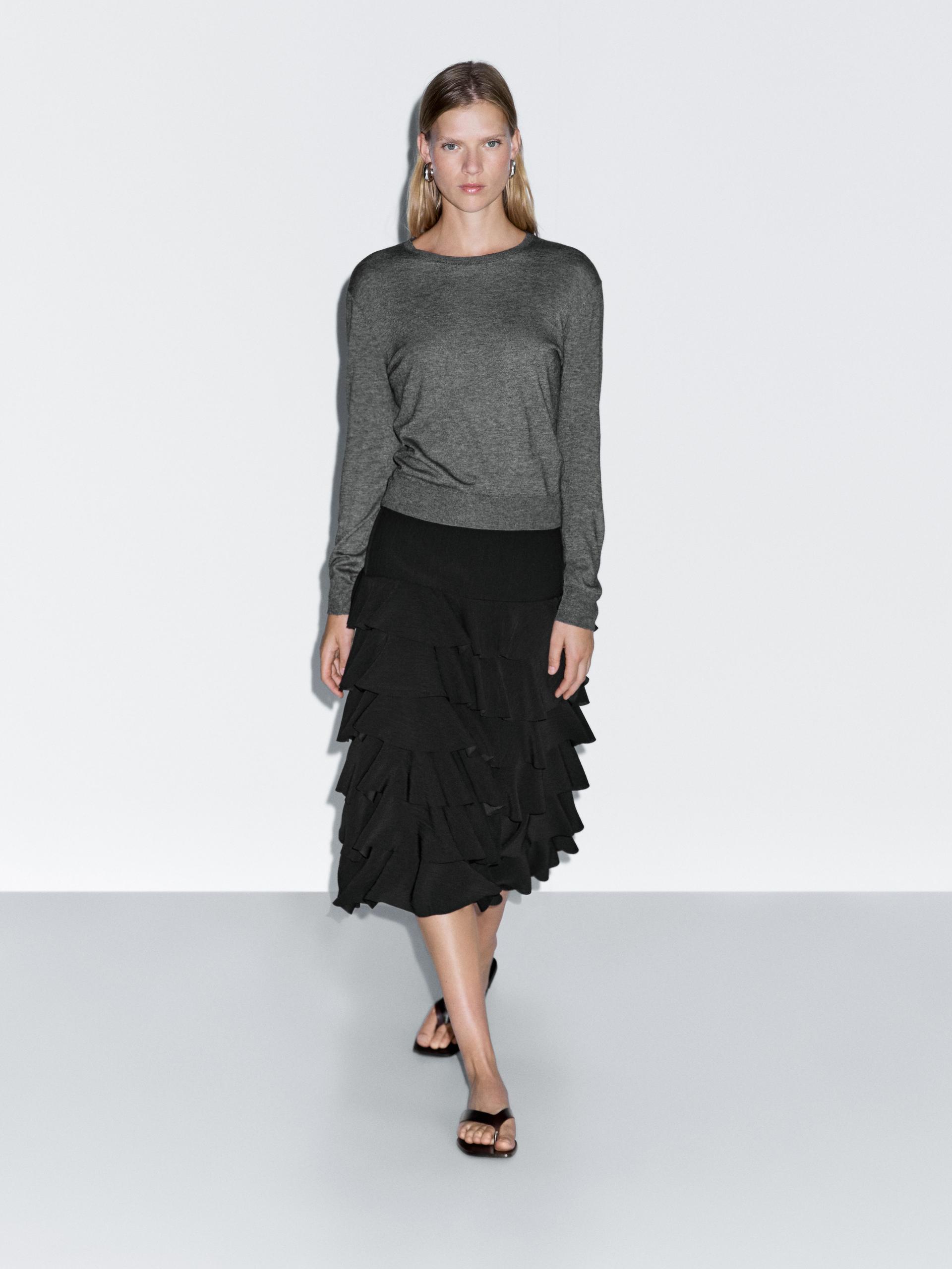 Gonna Midi Con Volant - Nero - 40 (It 44) - Massimo Dutti - Femminile