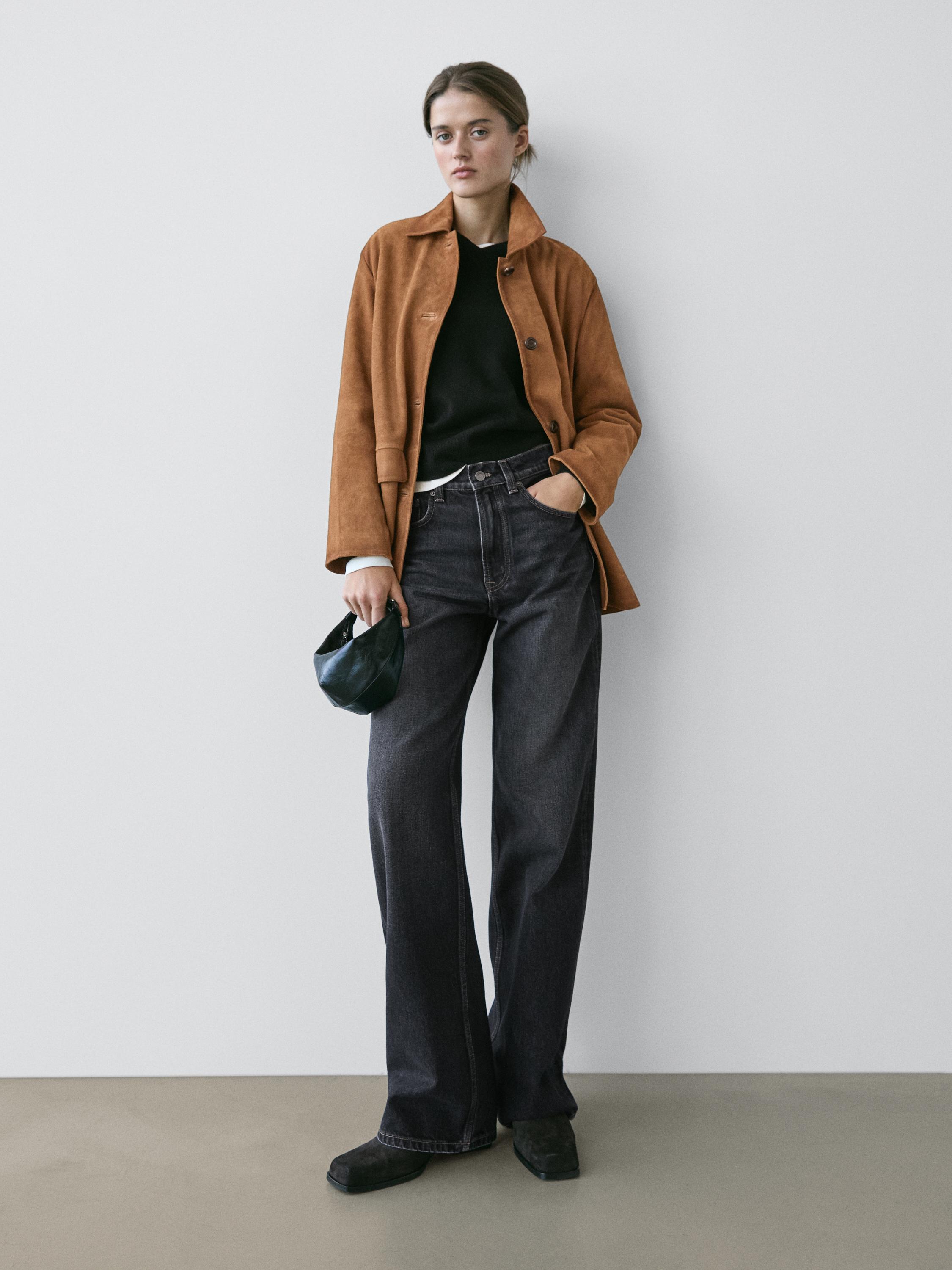 Jeans wide leg tiro alto