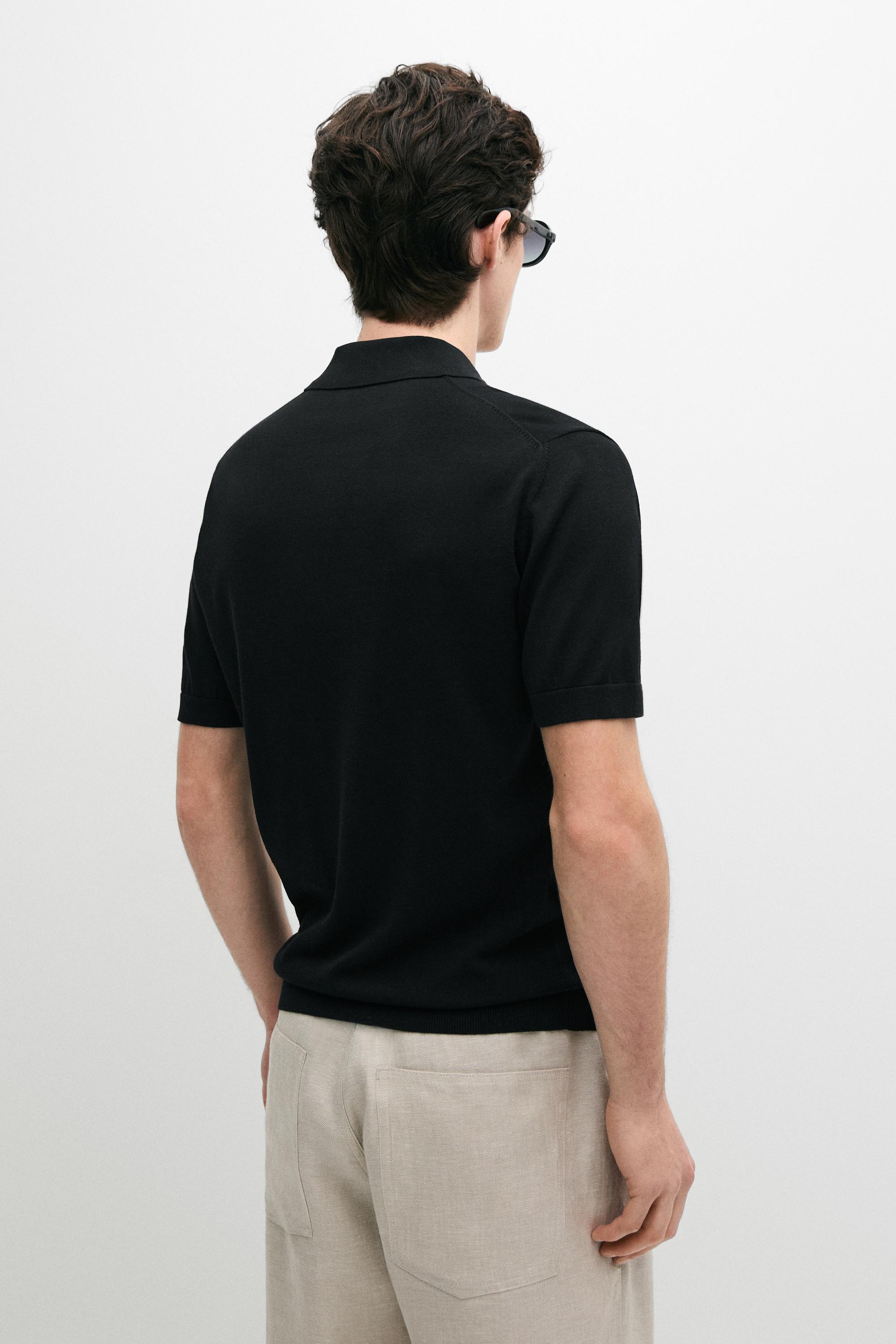 100% cotton knit polo shirt — BLACK