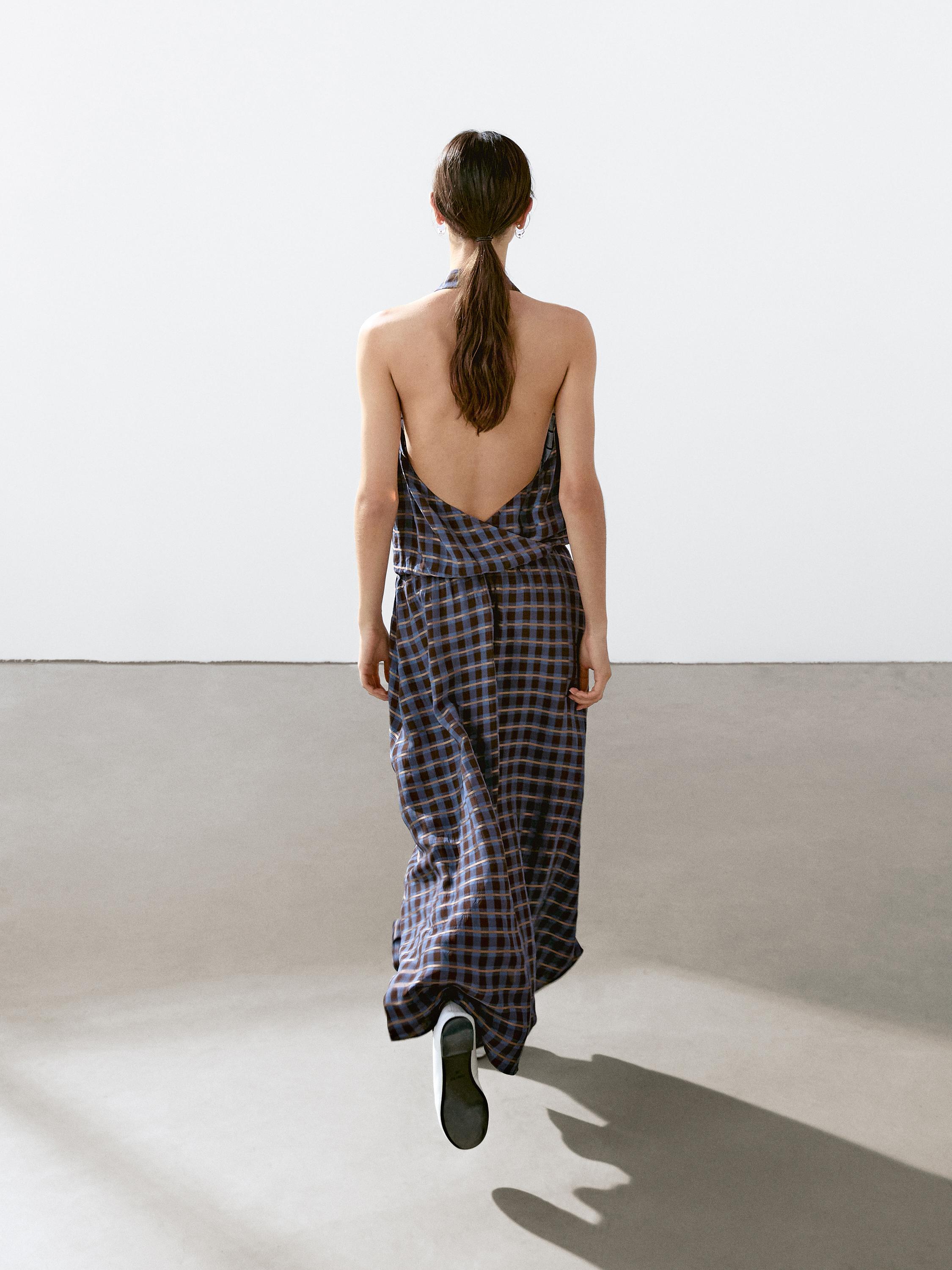 Long printed halter neck flounce dress
