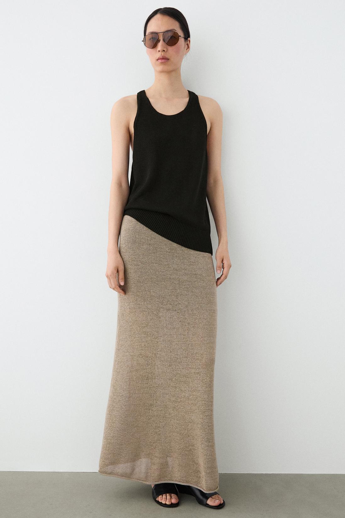 Total look flared knit skirt — SAND